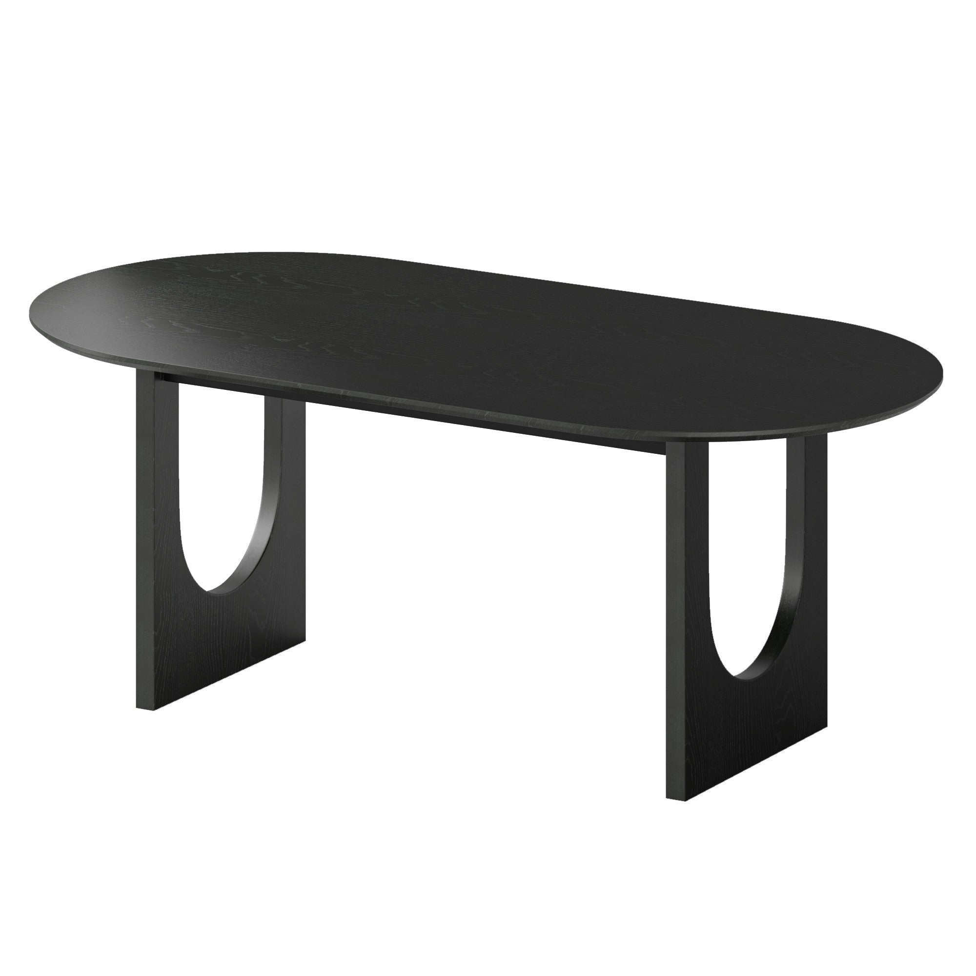 79" Black Solid Wood Geo Double Pedestal Base Oval Dining Table