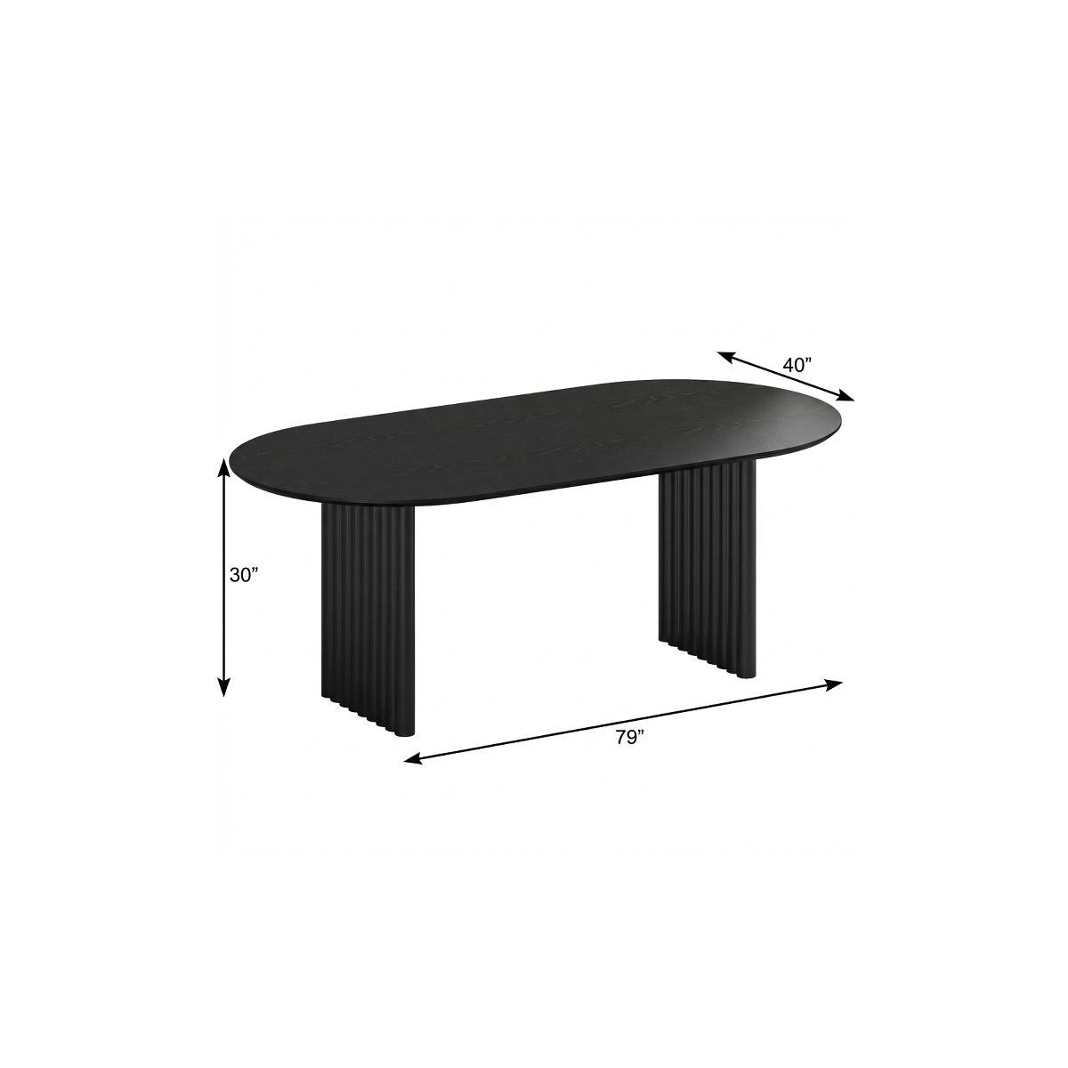 79" Black Solid Wood Double Pedestal Base Oval Dining Table
