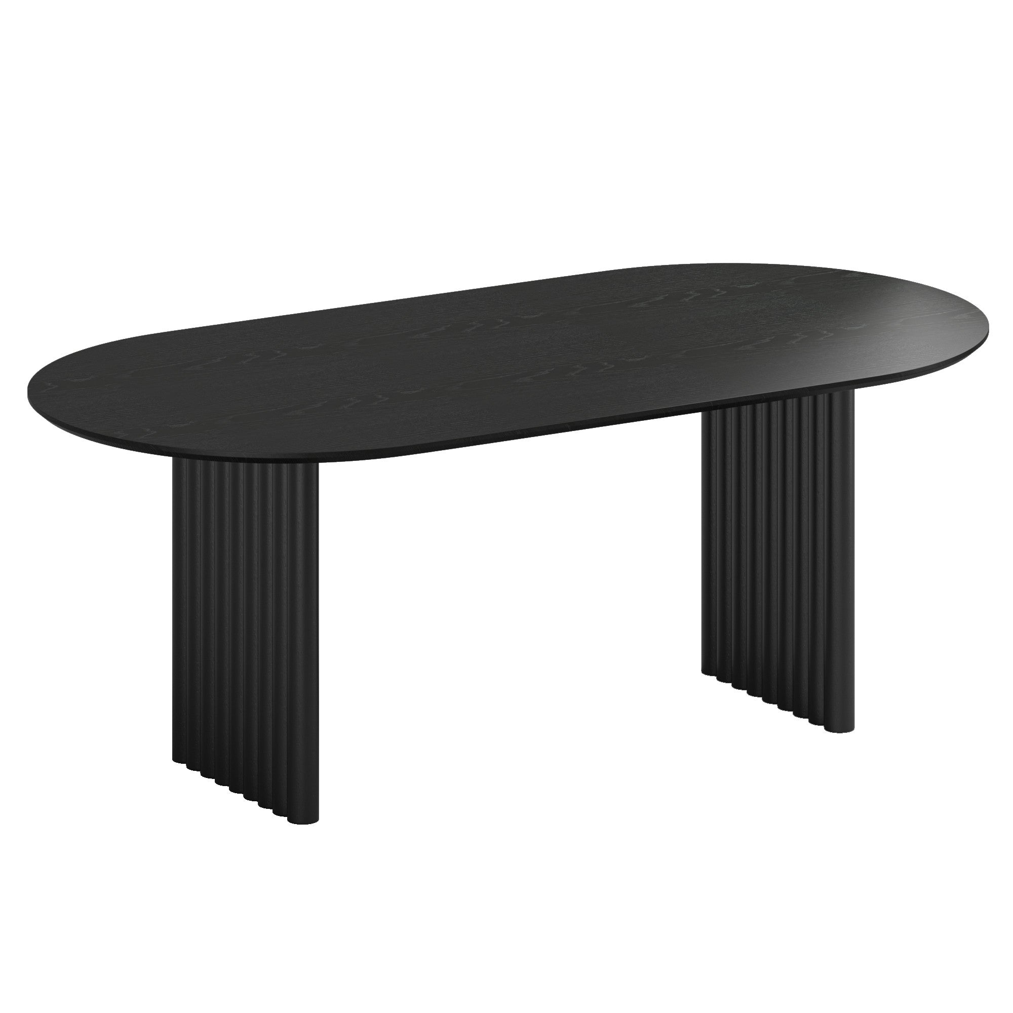 79" Black Solid Wood Double Pedestal Base Oval Dining Table