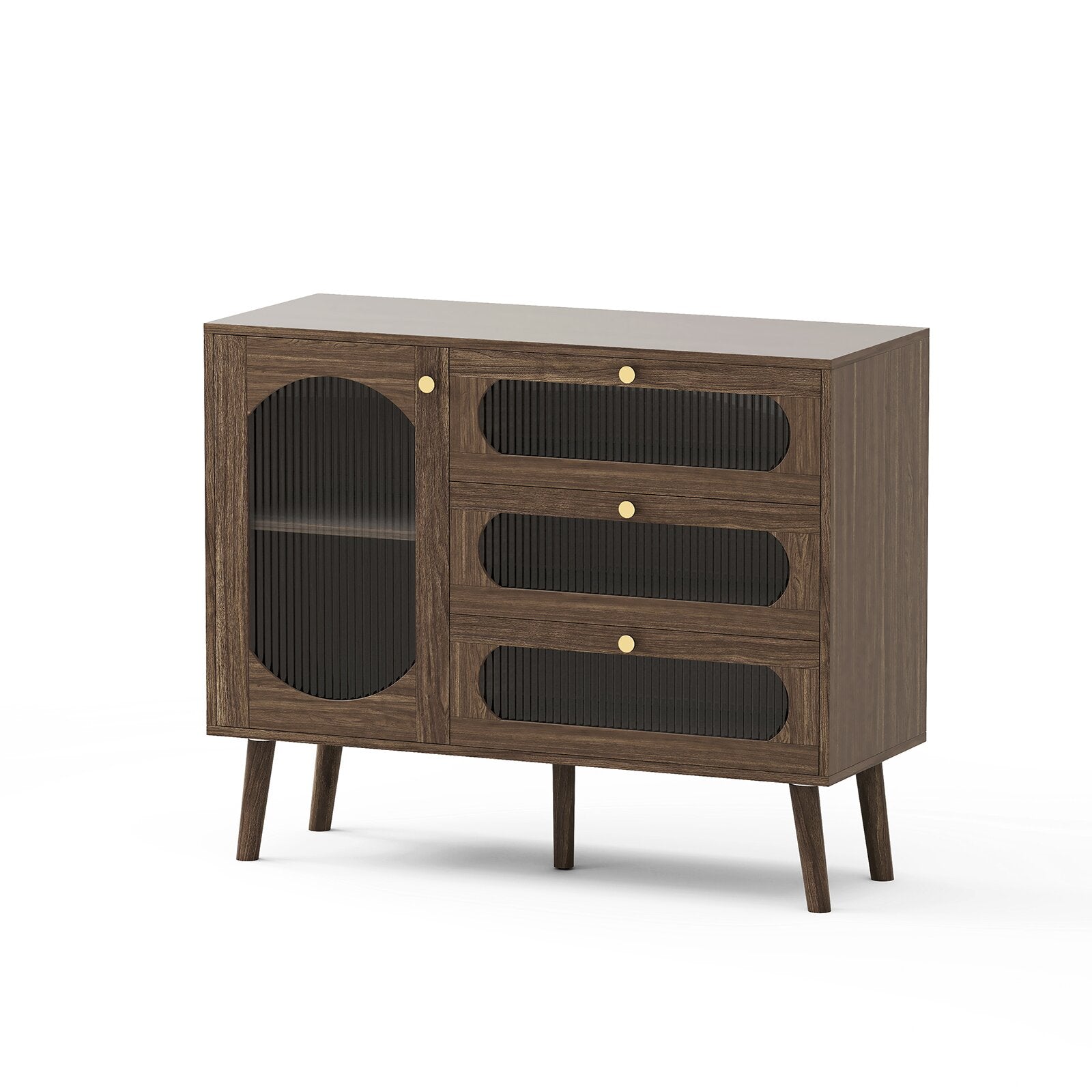 40" Brown Wood Three Drawer Sideboard With Glass Doors
