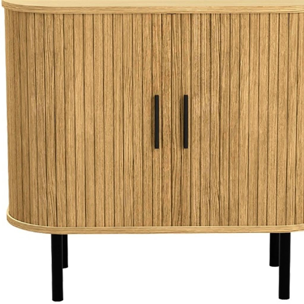 35" Natural Wood Ribbed Texture Sideboard With Two Sliding Doors