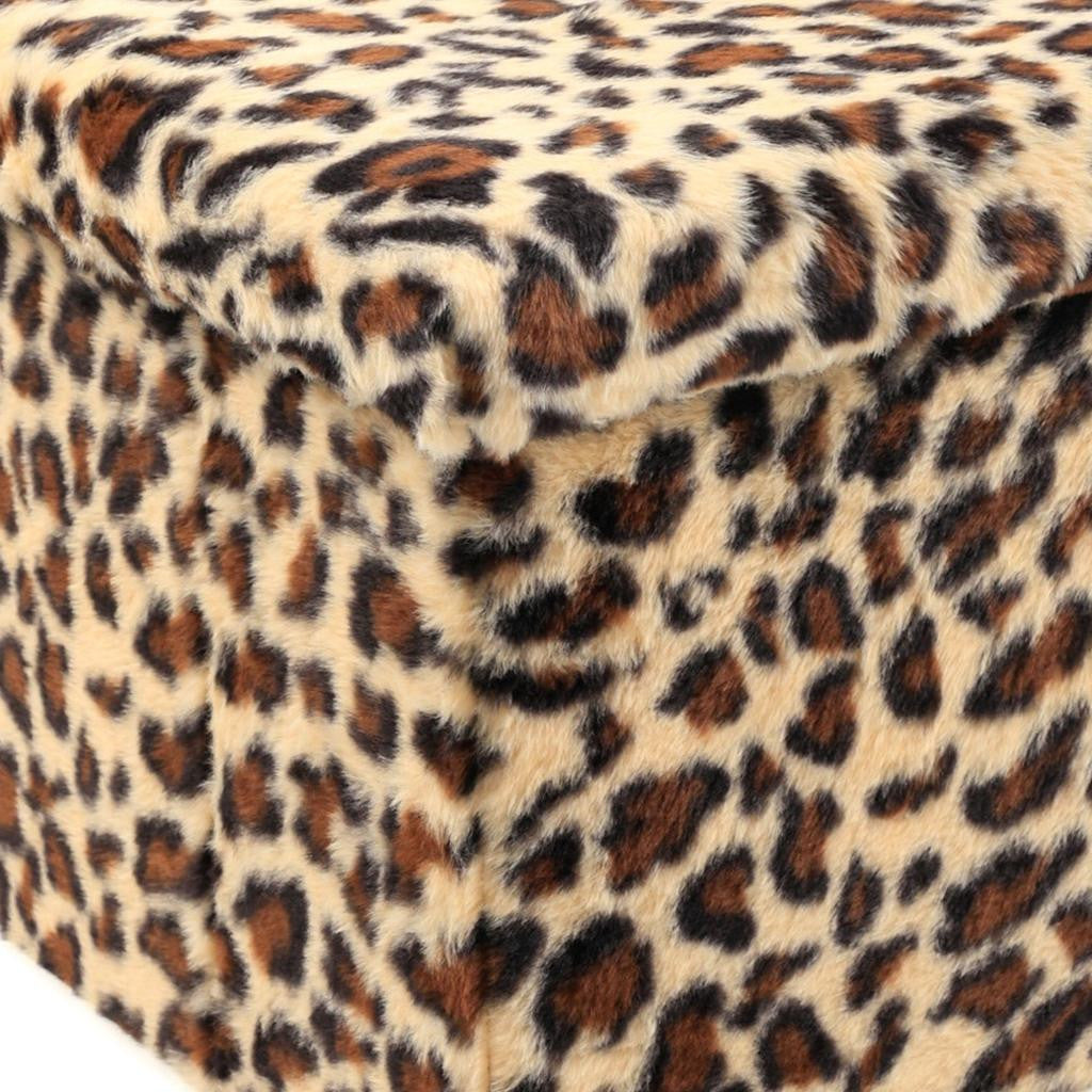 12" Black and Tan Faux Fur Leopard Storage Ottoman
