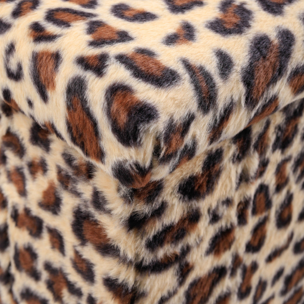 12" Black and Tan Faux Fur Leopard Storage Ottoman