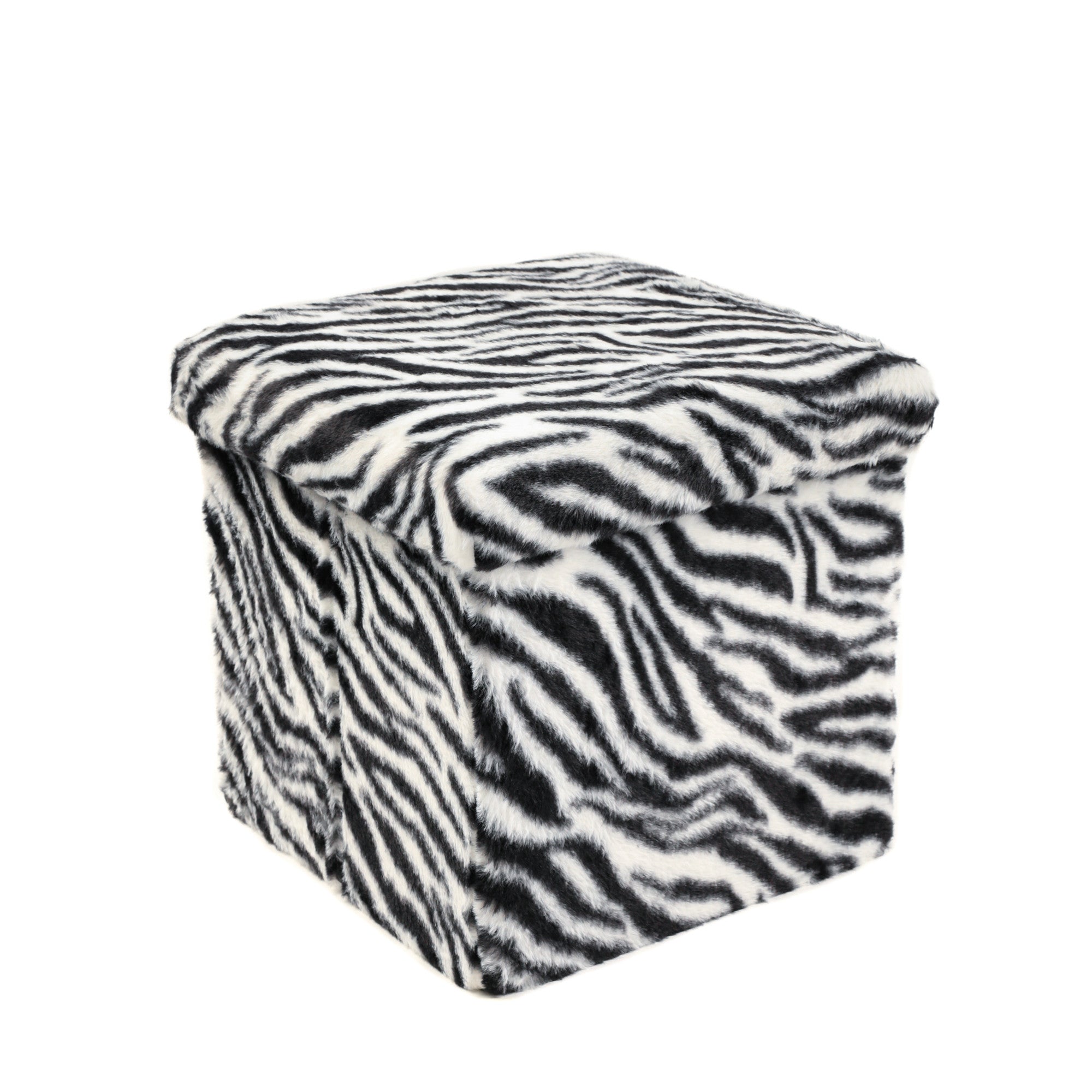 12" Black and White Faux Fur Zebra Storage Ottoman
