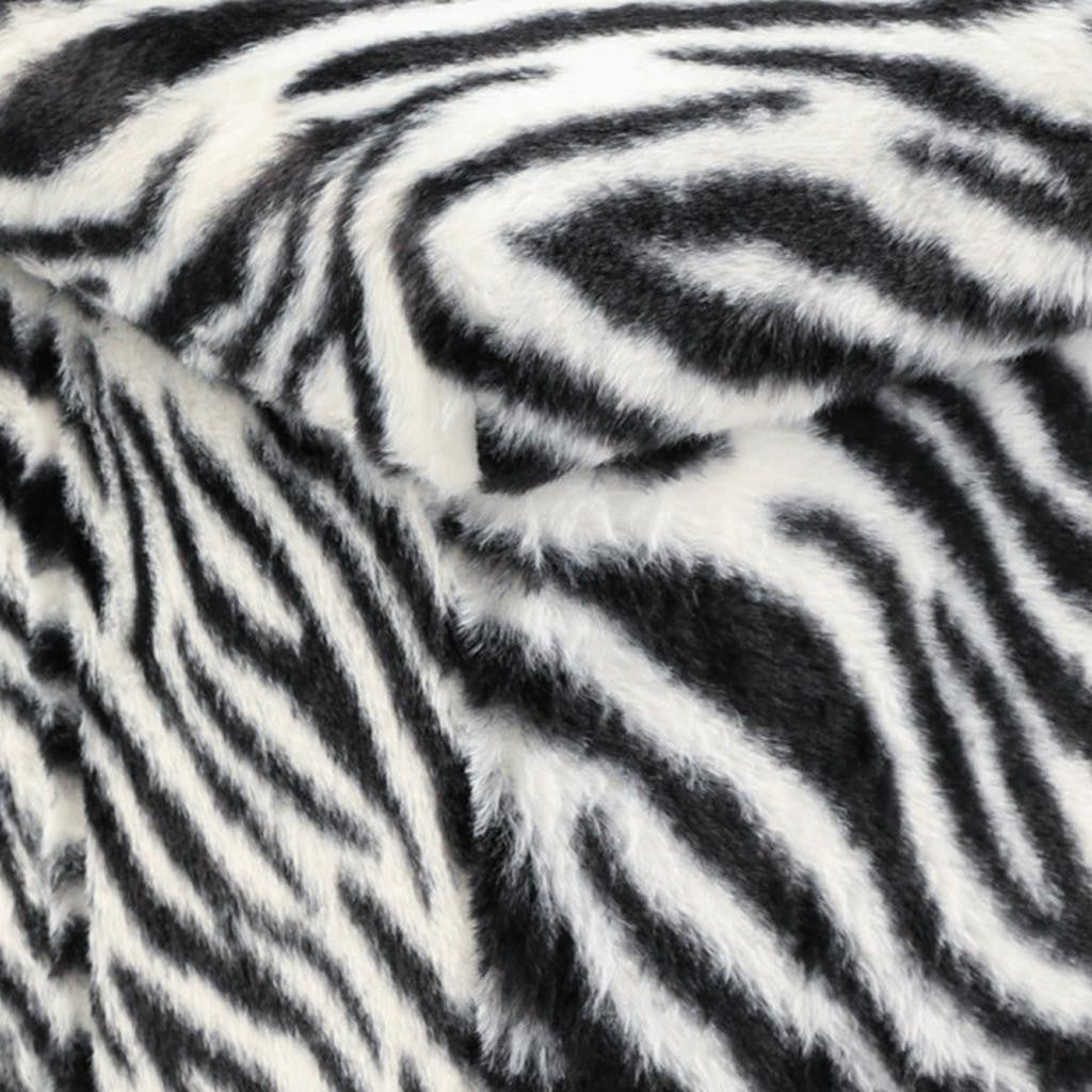 12" Black and White Faux Fur Zebra Storage Ottoman