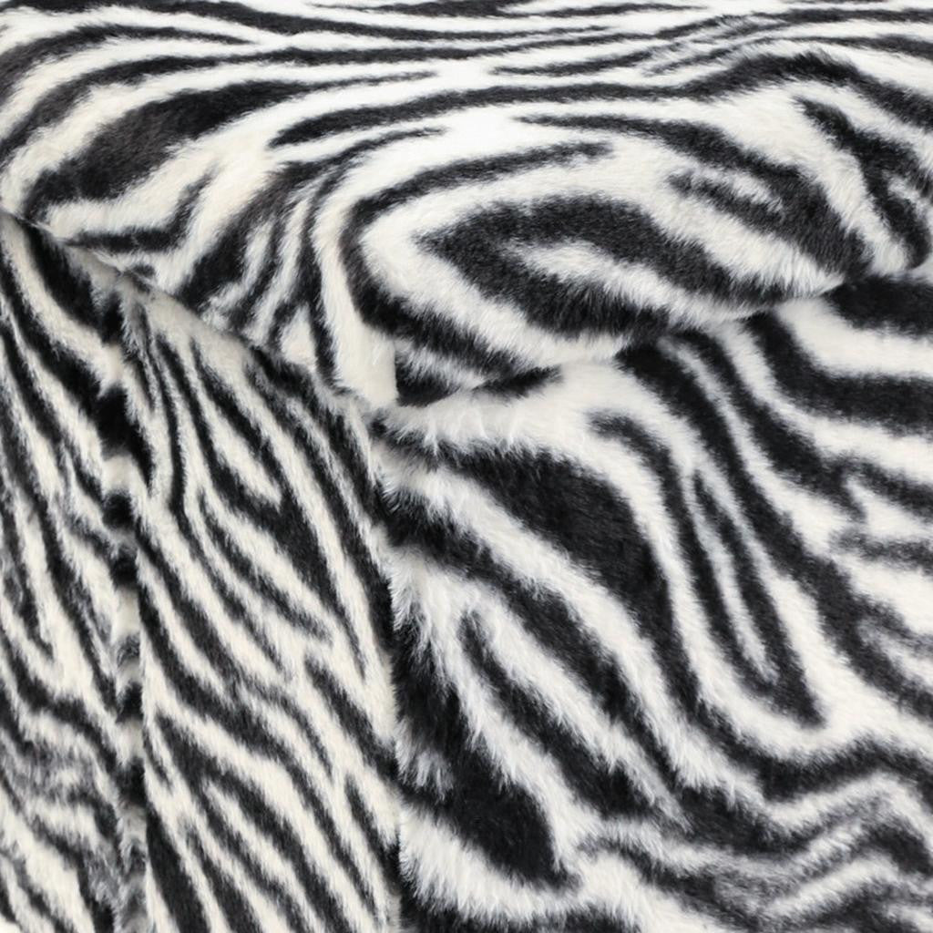 12" Black and White Faux Fur Zebra Storage Ottoman