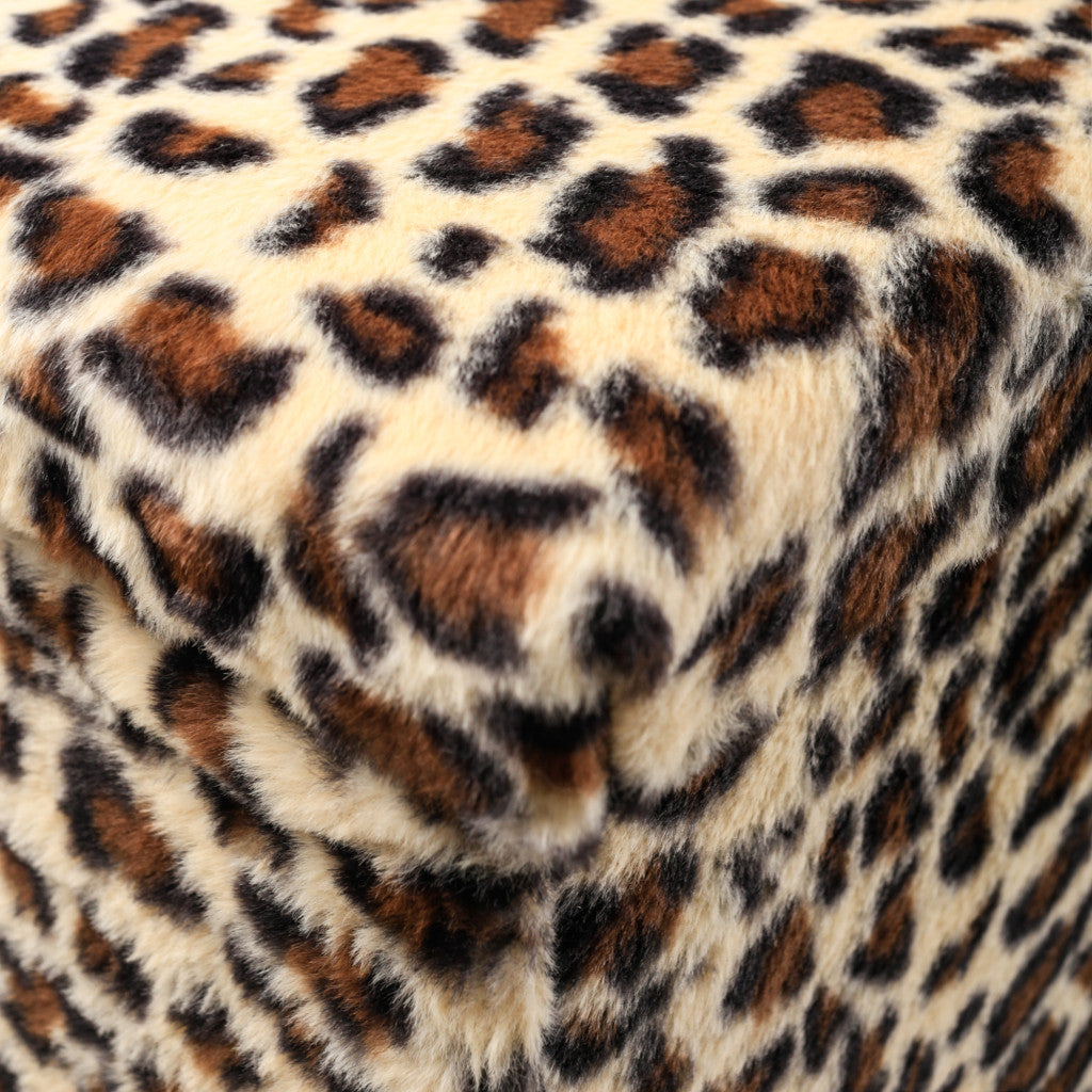 30" Tan and Black Faux Fur Leopard Storage Ottoman