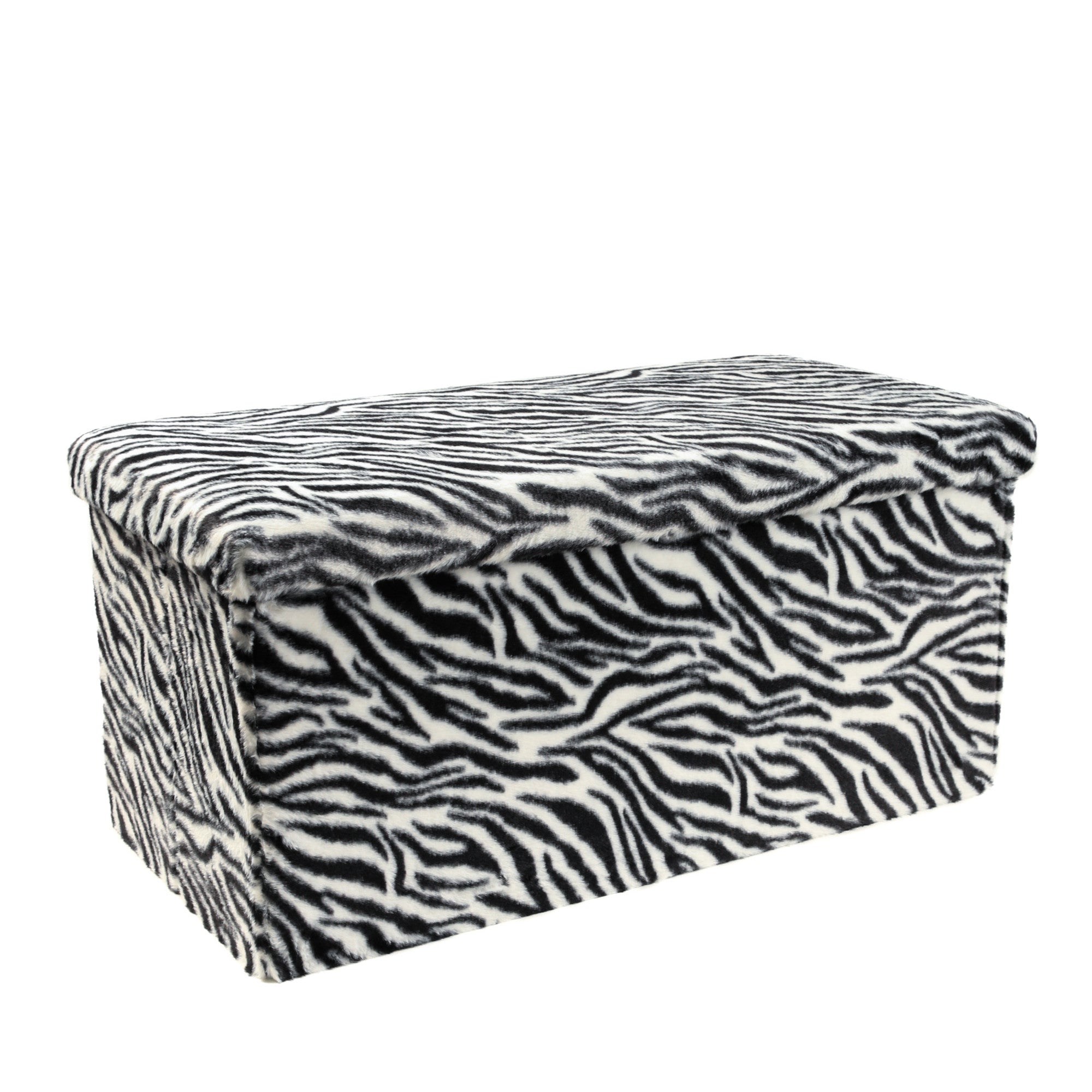 30" Black and White Faux Fur Zebra Storage Ottoman