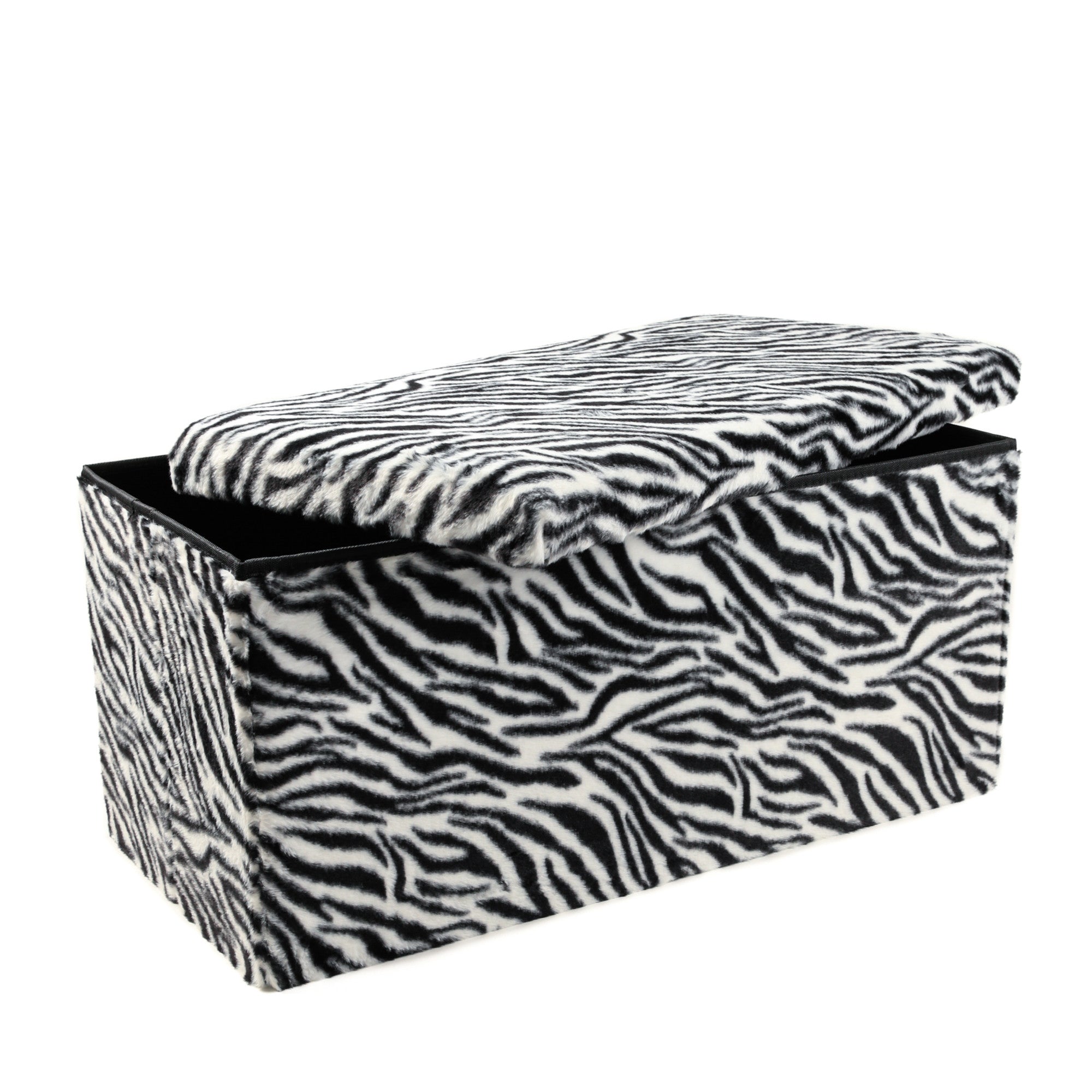 30" Black and White Faux Fur Zebra Storage Ottoman