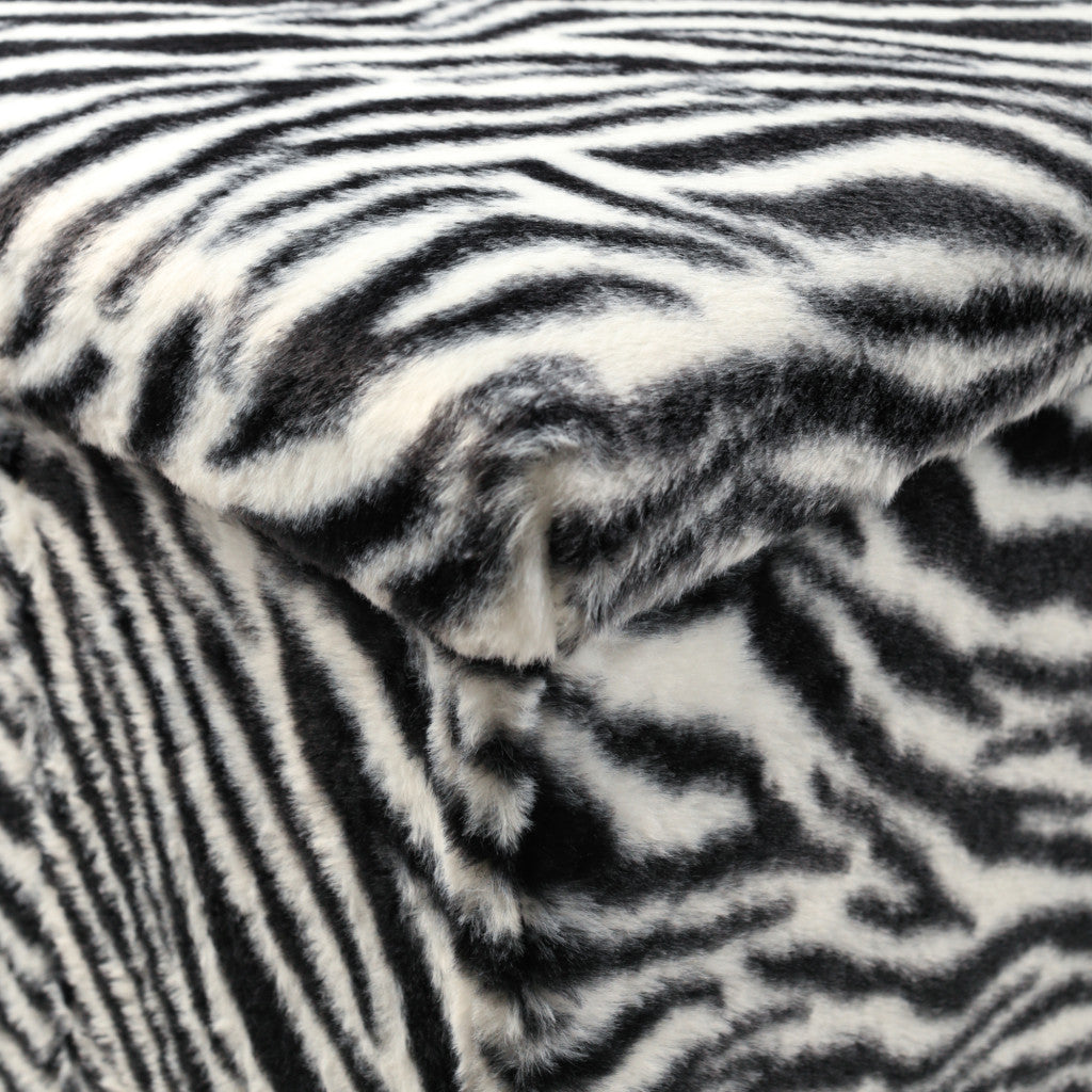 30" Black and White Faux Fur Zebra Storage Ottoman