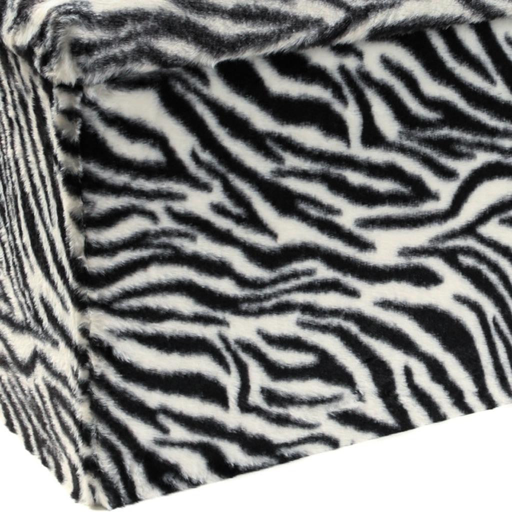 30" Black and White Faux Fur Zebra Storage Ottoman
