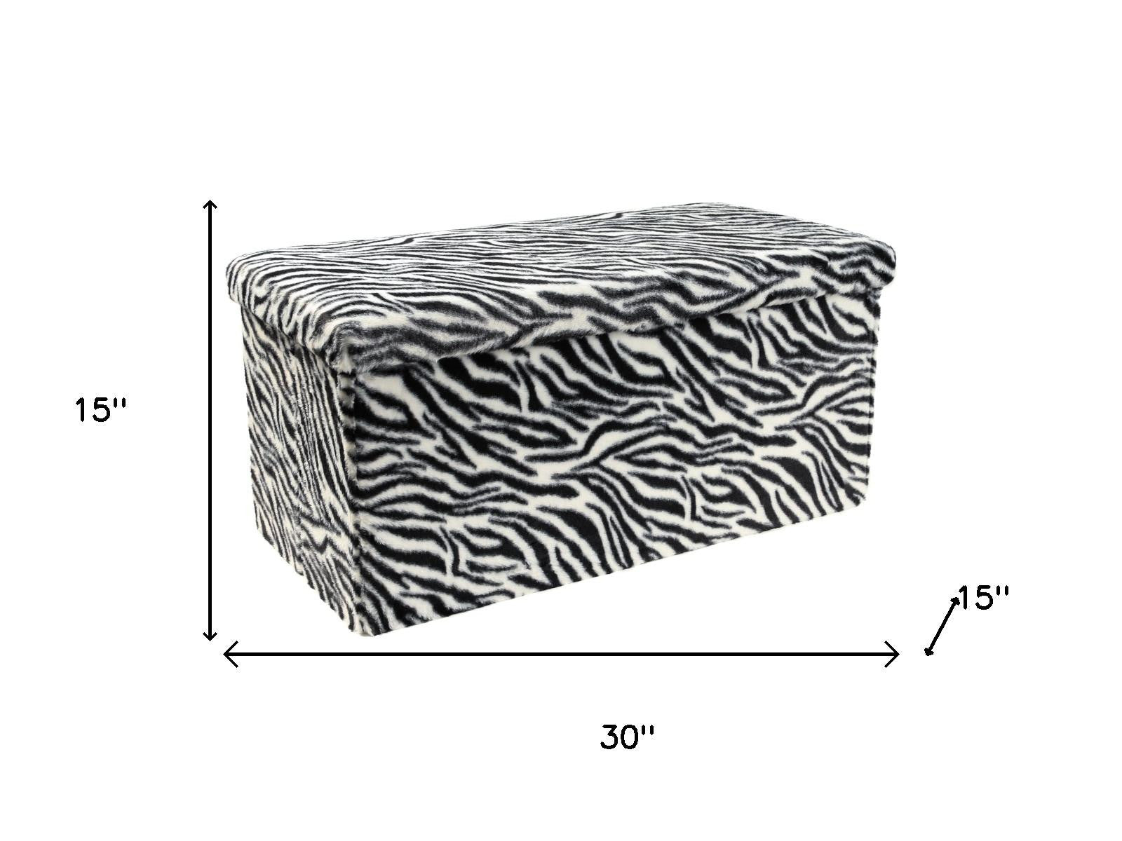 30" Black and White Faux Fur Zebra Storage Ottoman