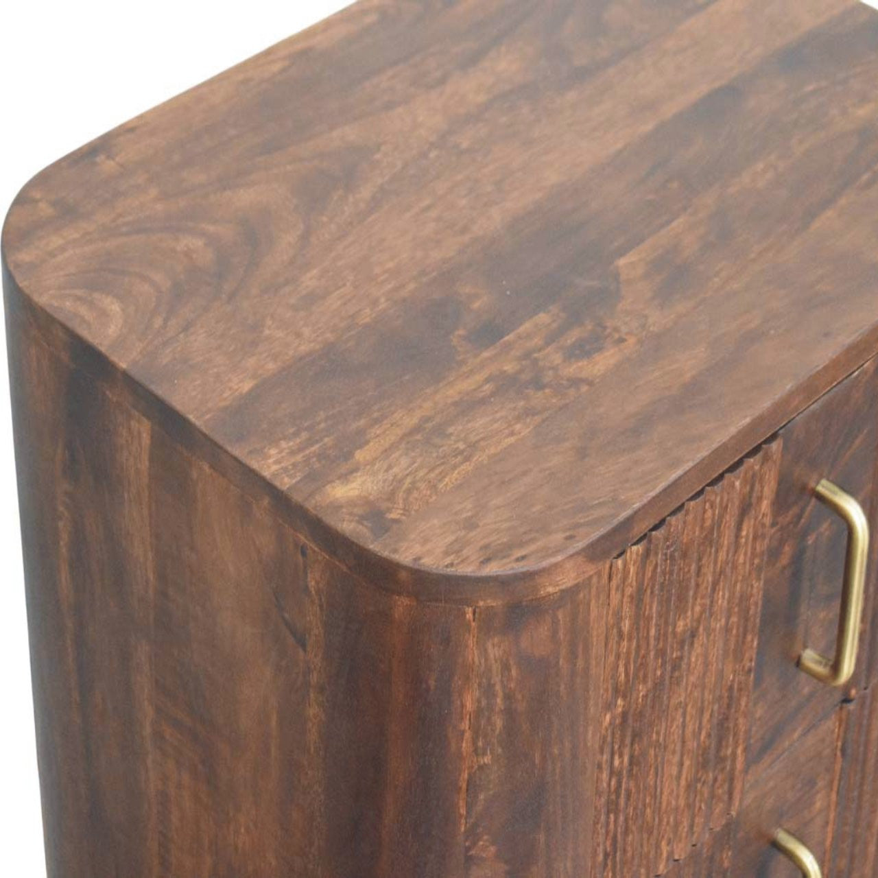 21" Brown Solid Wood Distressed Two Drawer Nightstand