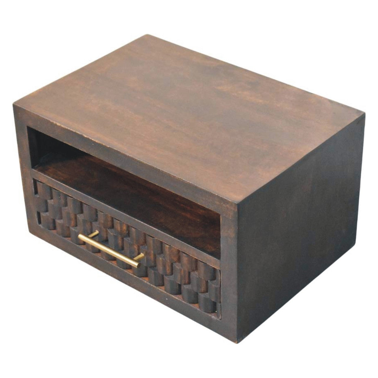 18" Brown Solid Wood One Drawer Floating Nightstand