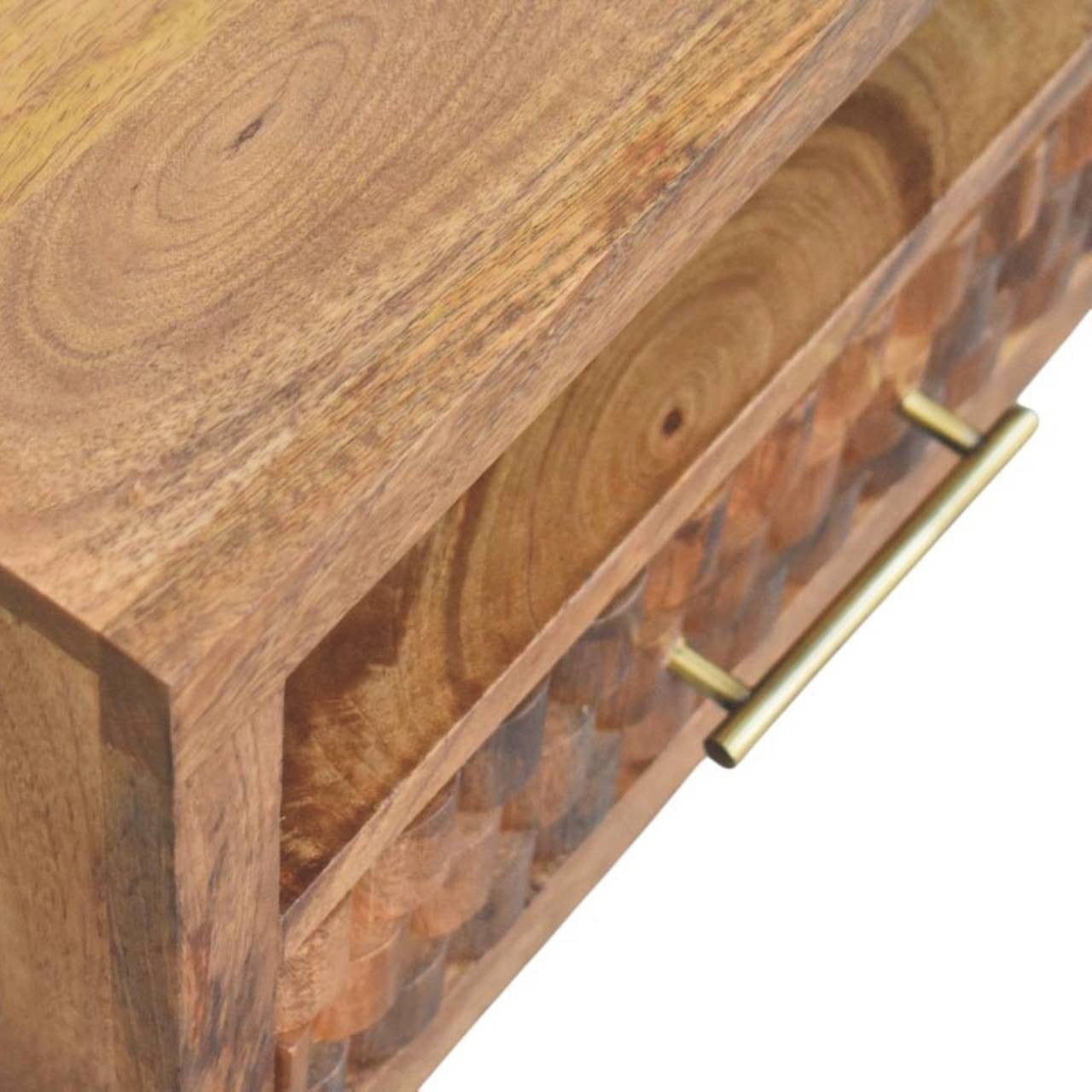 18" Brown Solid Wood Carved Geometric One Drawer Floating Nightstand