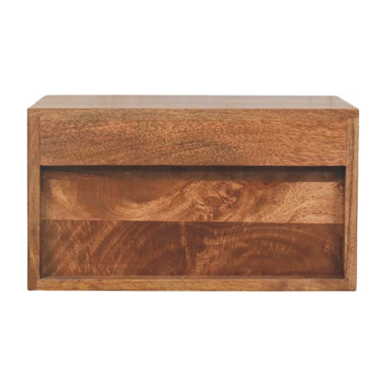 18" Brown Solid Wood Carved Geometric One Drawer Floating Nightstand