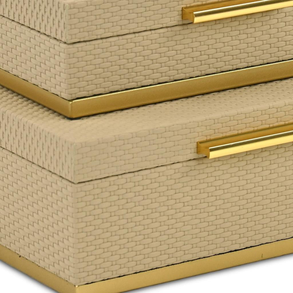 Set of Two Taupe And Gold Nesting Decorative Storage Boxes With Lids