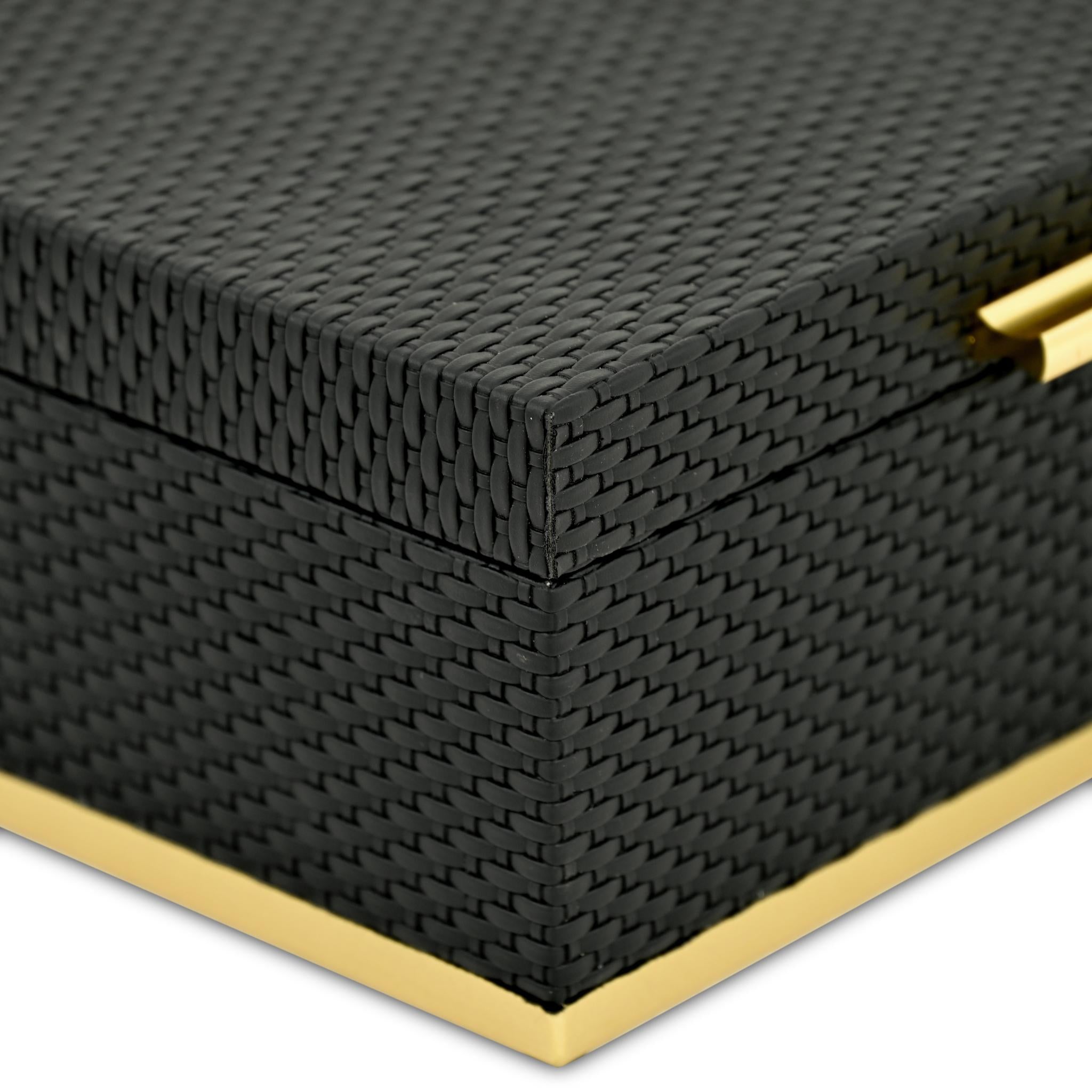 Set of Two Black And Gold Nesting Decorative Storage Boxes With Lids