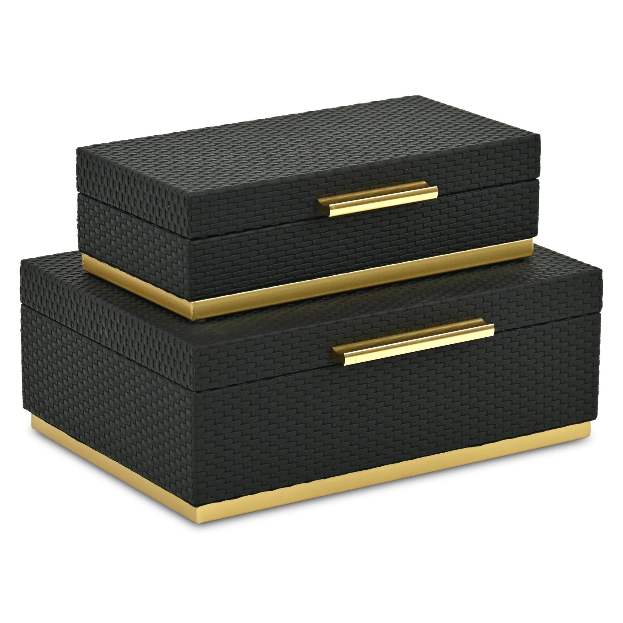 Set of Two Black And Gold Nesting Decorative Storage Boxes With Lids
