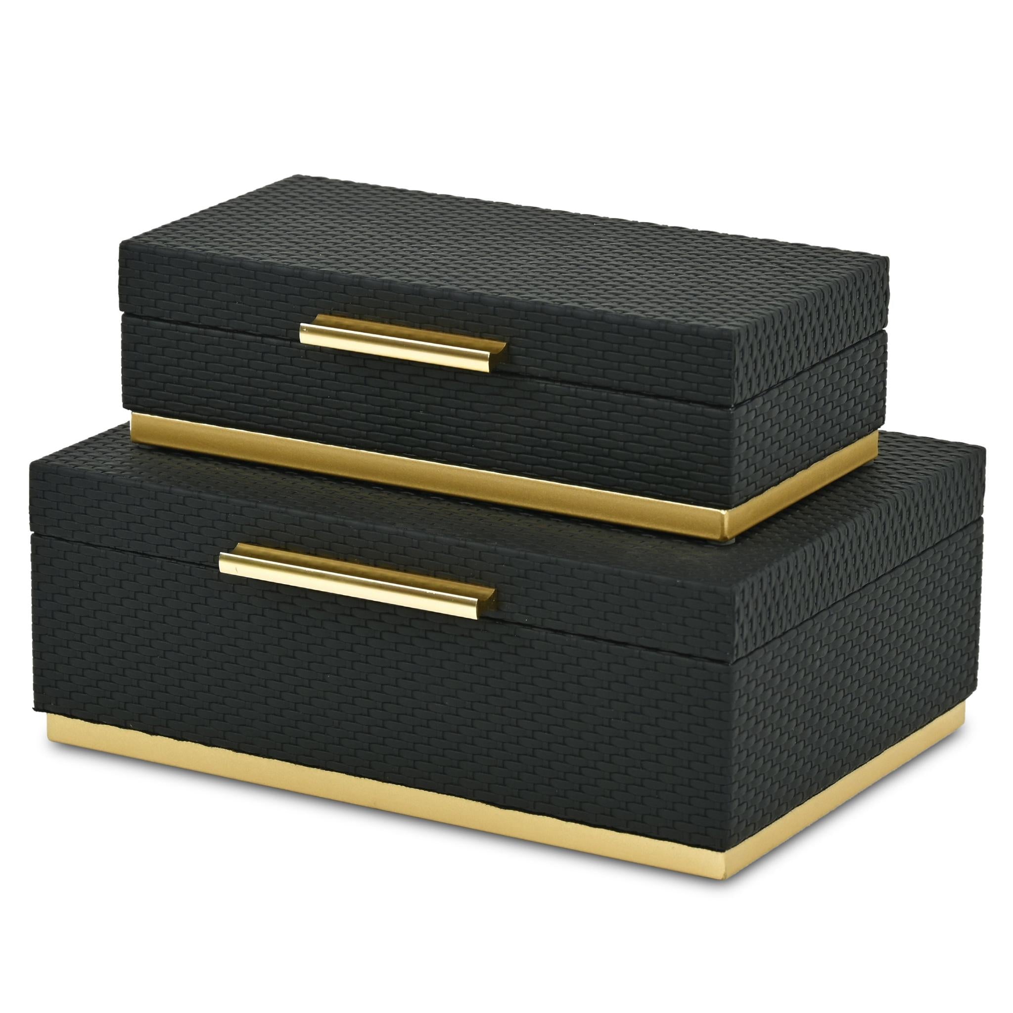 Set of Two Black And Gold Nesting Decorative Storage Boxes With Lids