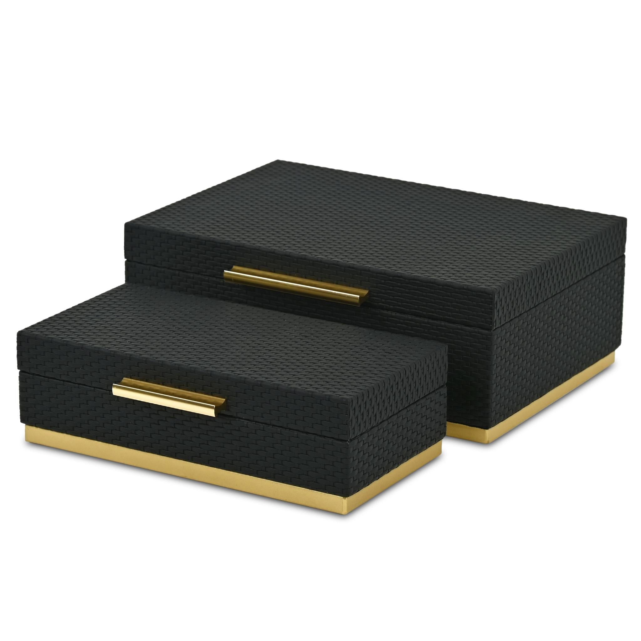 Set of Two Black And Gold Nesting Decorative Storage Boxes With Lids