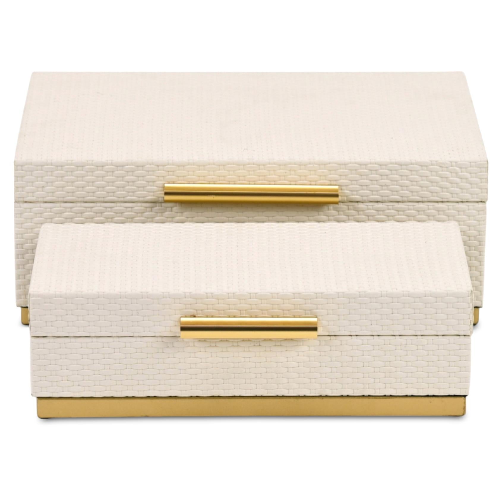 Set of Two White And Gold Nesting Decorative Storage Boxes With Lids