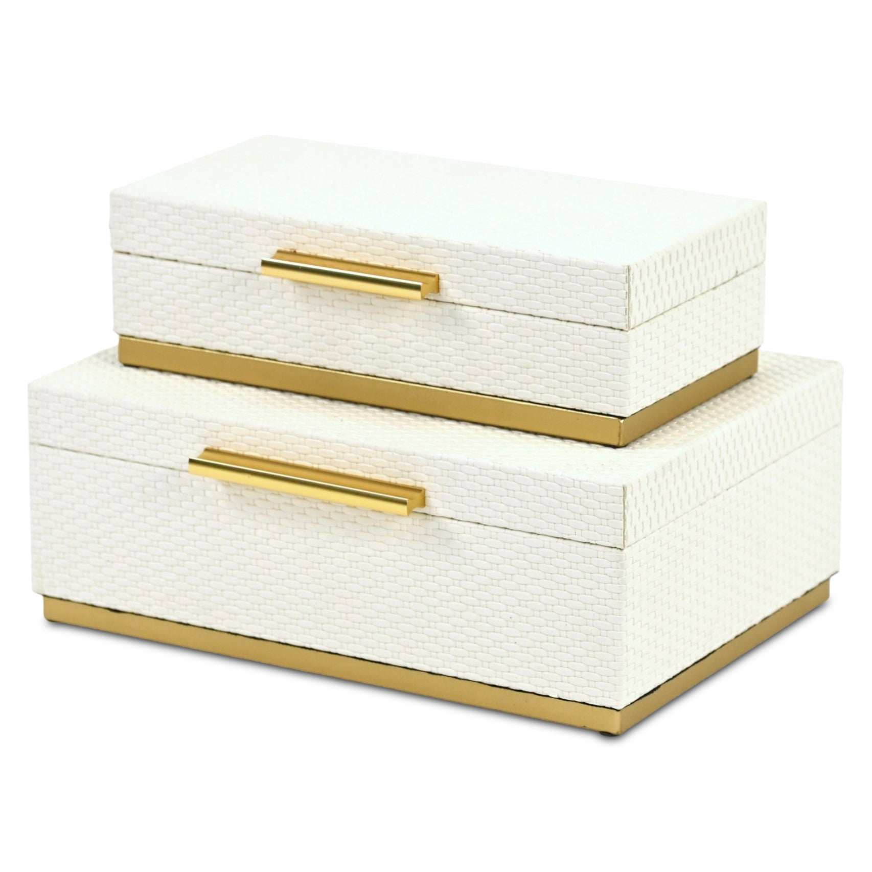 Set of Two White And Gold Nesting Decorative Storage Boxes With Lids