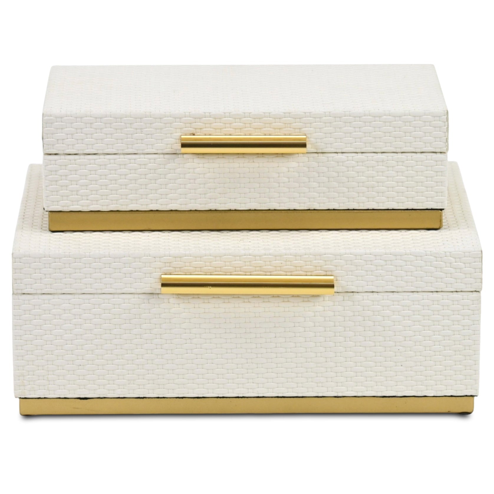 Set of Two White And Gold Nesting Decorative Storage Boxes With Lids