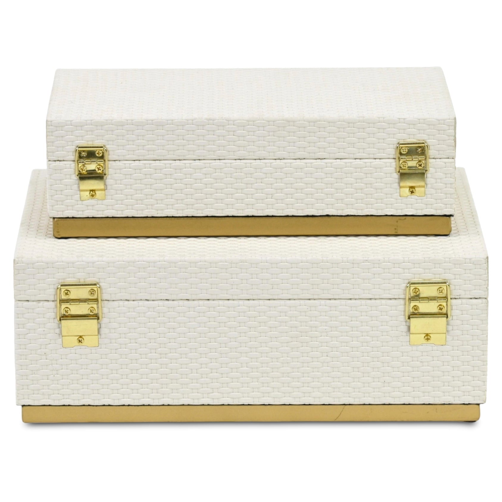 Set of Two White And Gold Nesting Decorative Storage Boxes With Lids