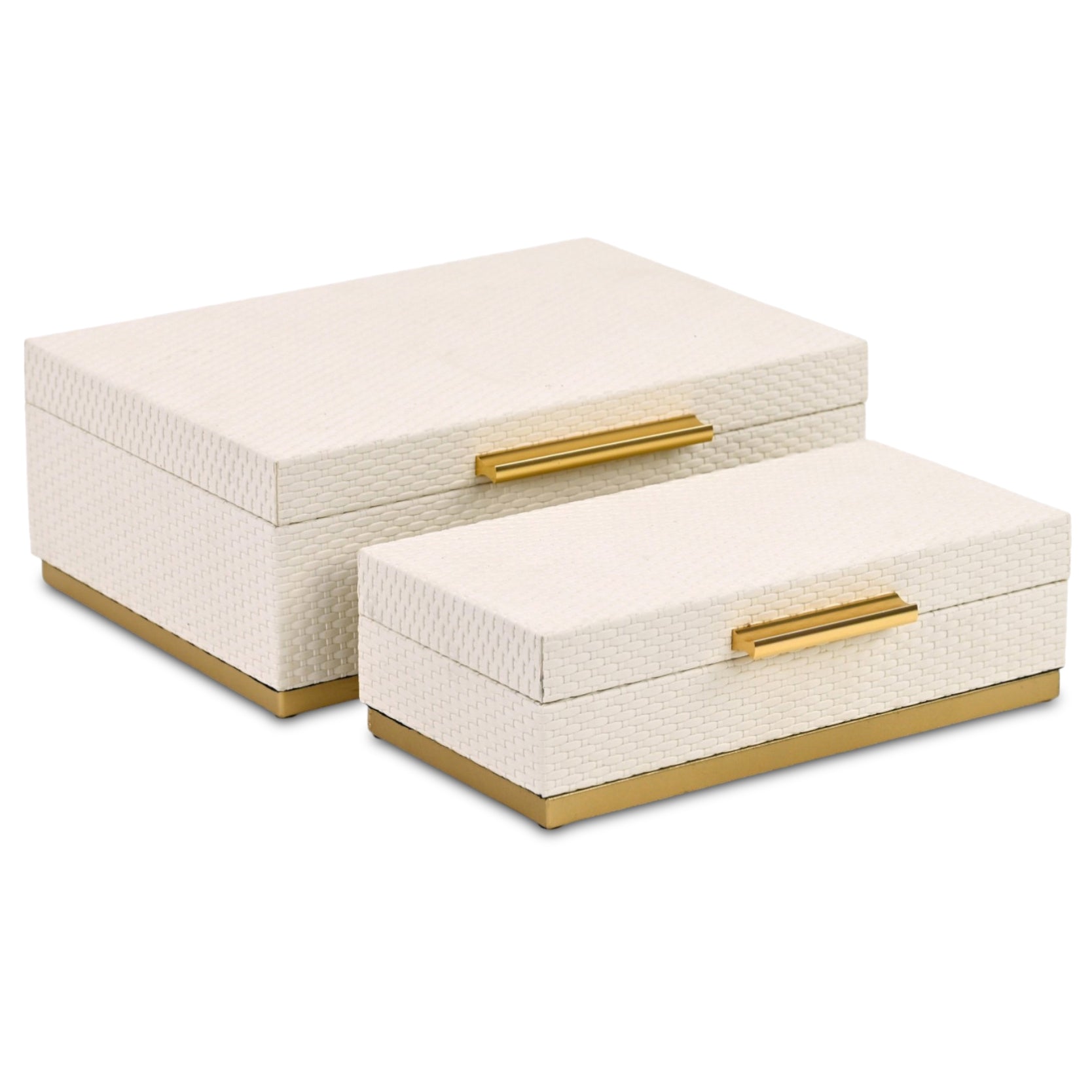 Set of Two White And Gold Nesting Decorative Storage Boxes With Lids