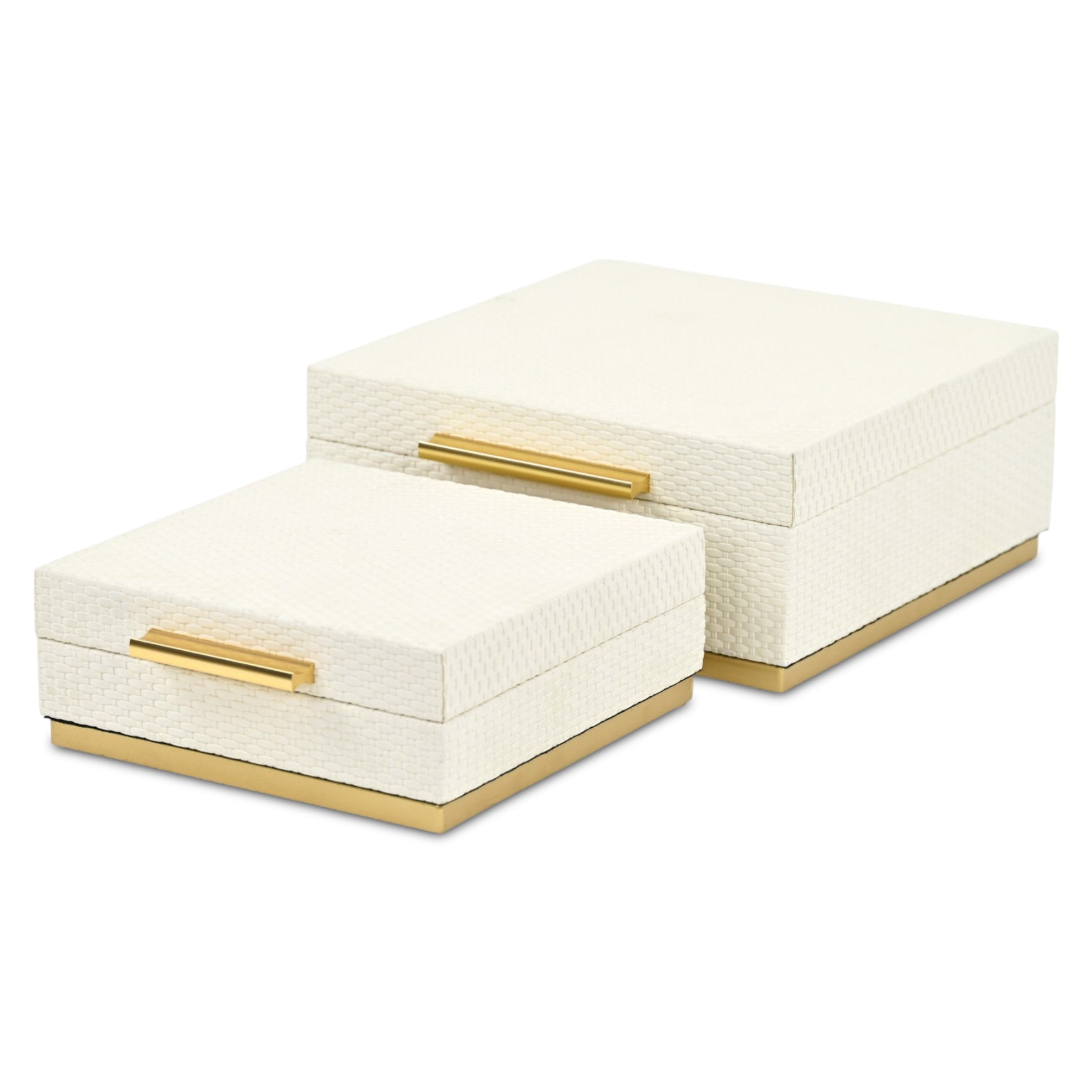 Set of Two White And Gold Square Nesting Decorative Storage Boxes With Lids