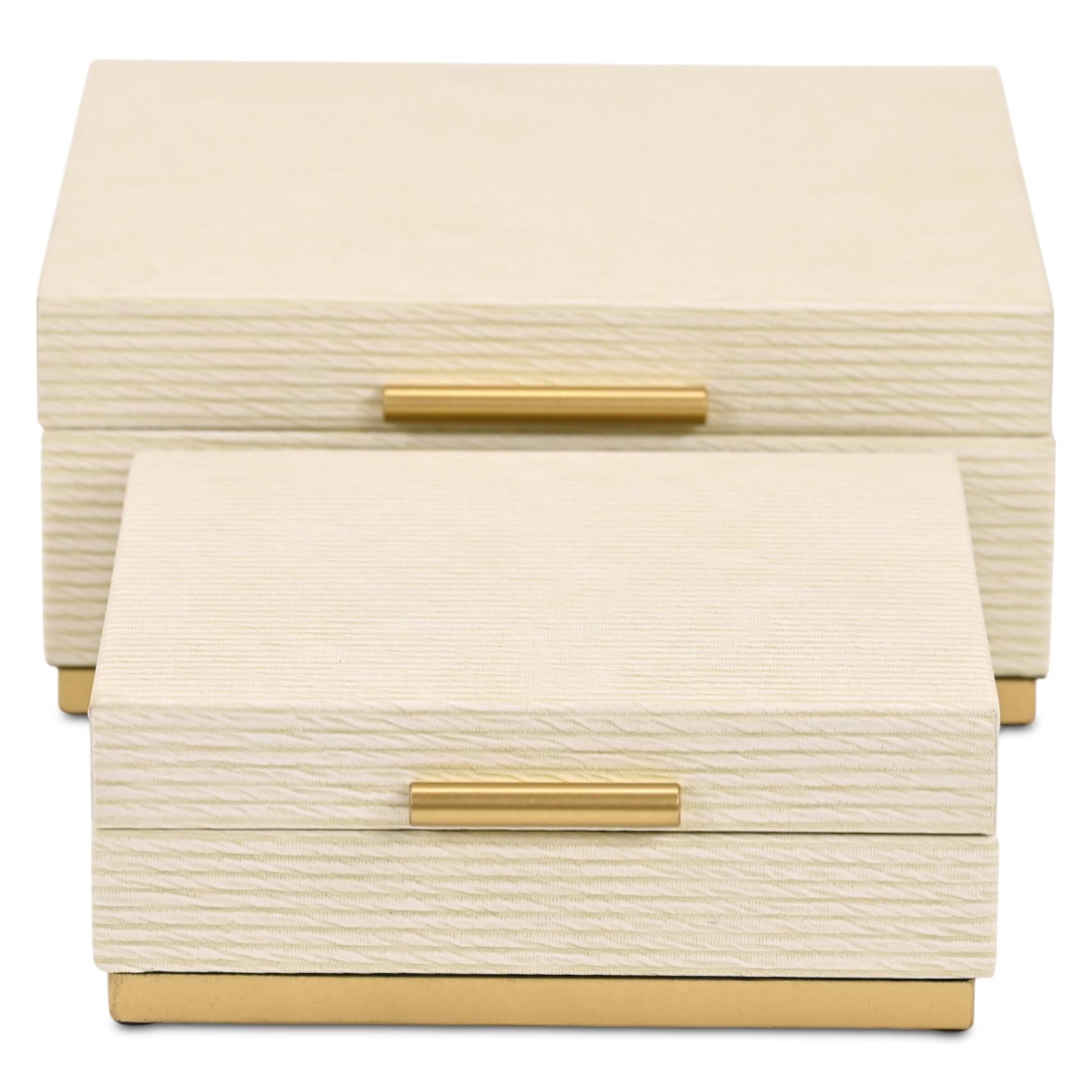 Set of Two Cream And Gold Nesting Wood Box With Lid
