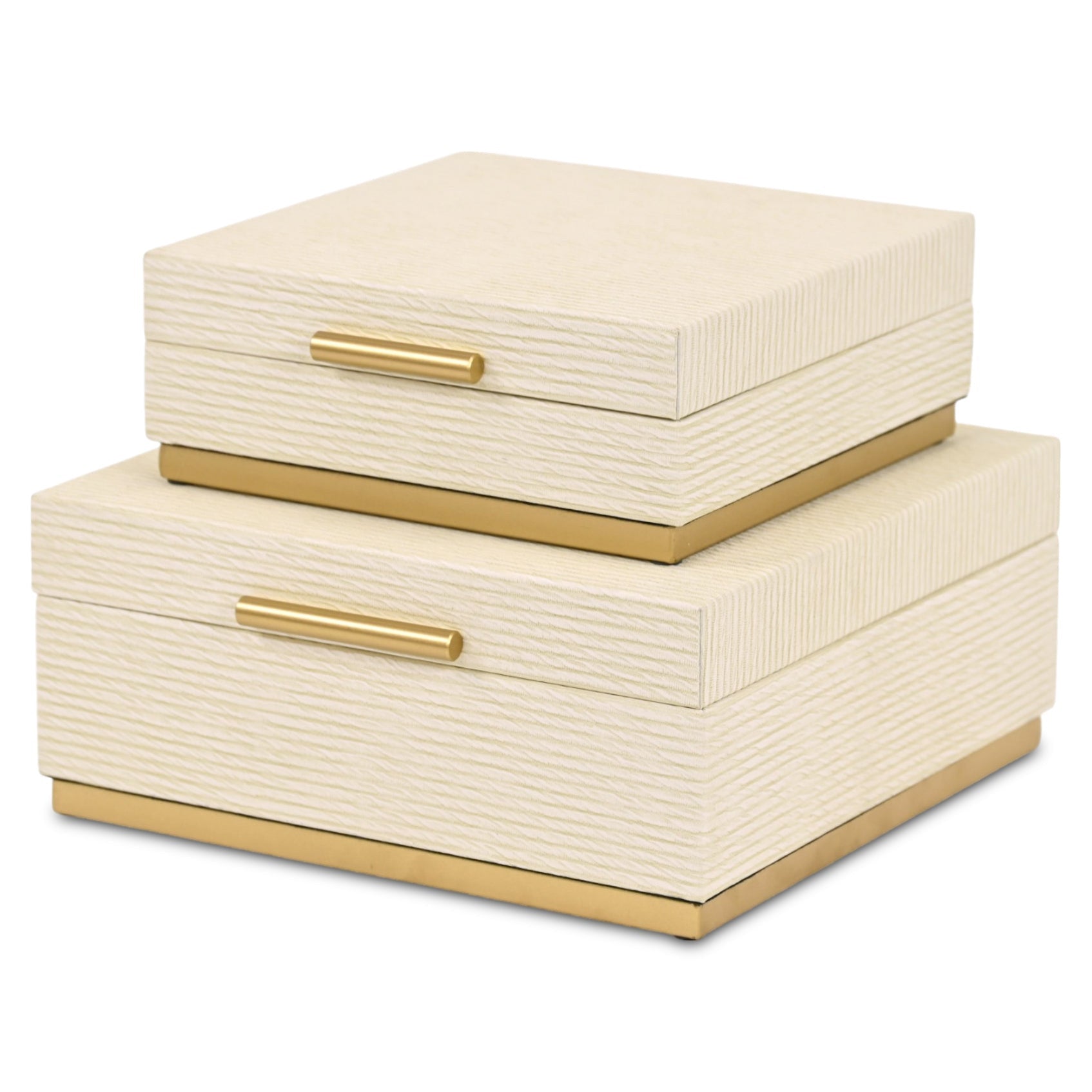 Set of Two Cream And Gold Nesting Wood Box With Lid