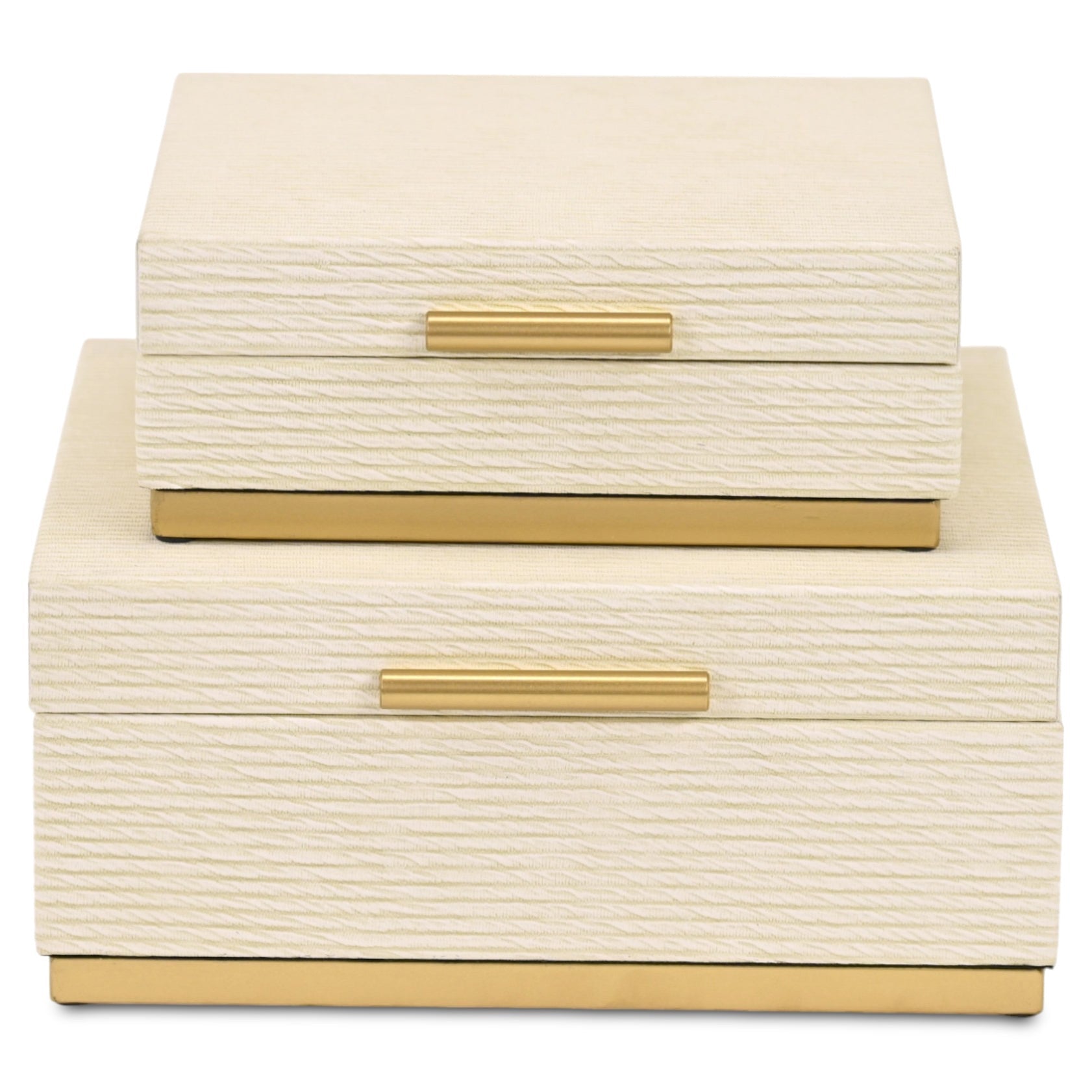 Set of Two Cream And Gold Nesting Wood Box With Lid