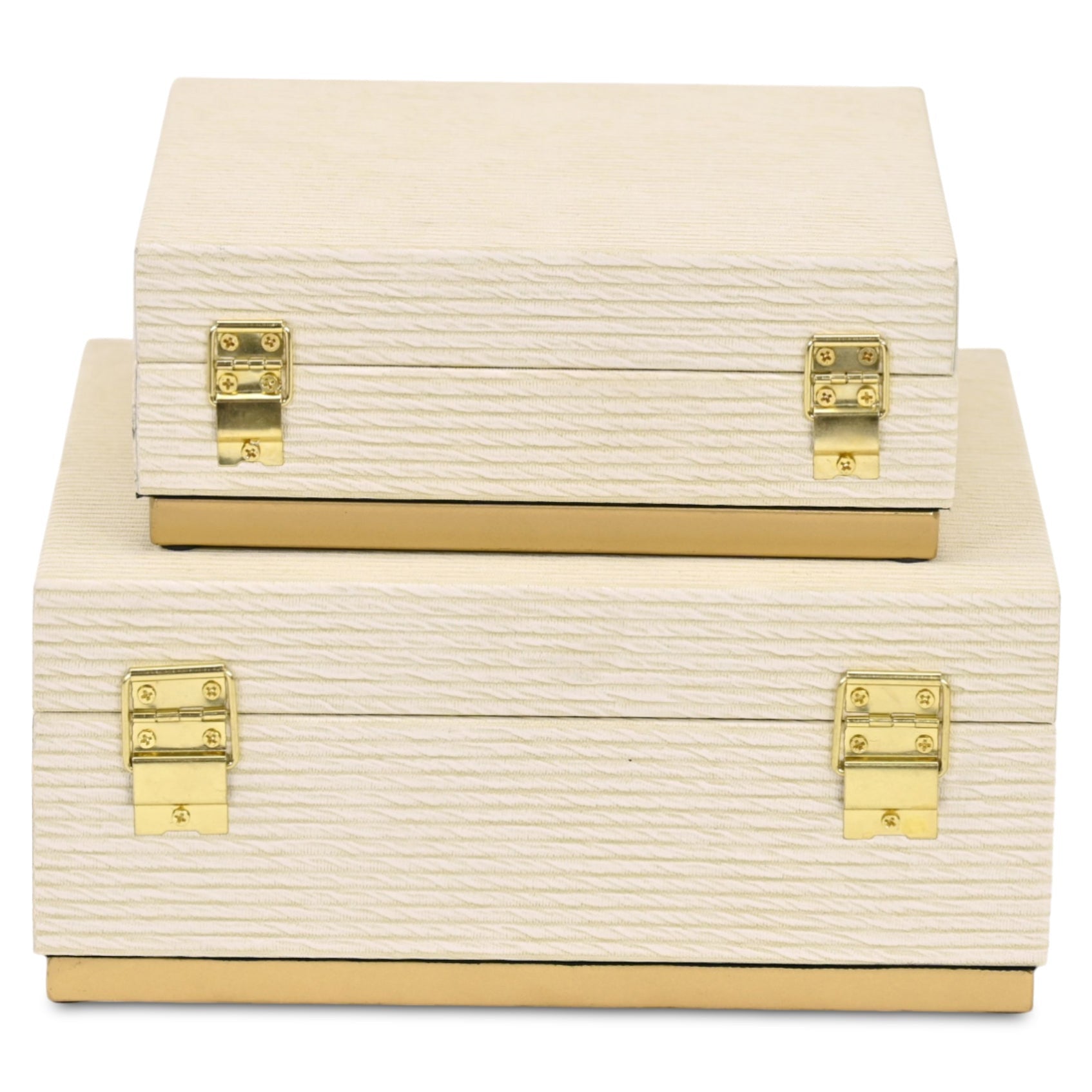 Set of Two Cream And Gold Nesting Wood Box With Lid