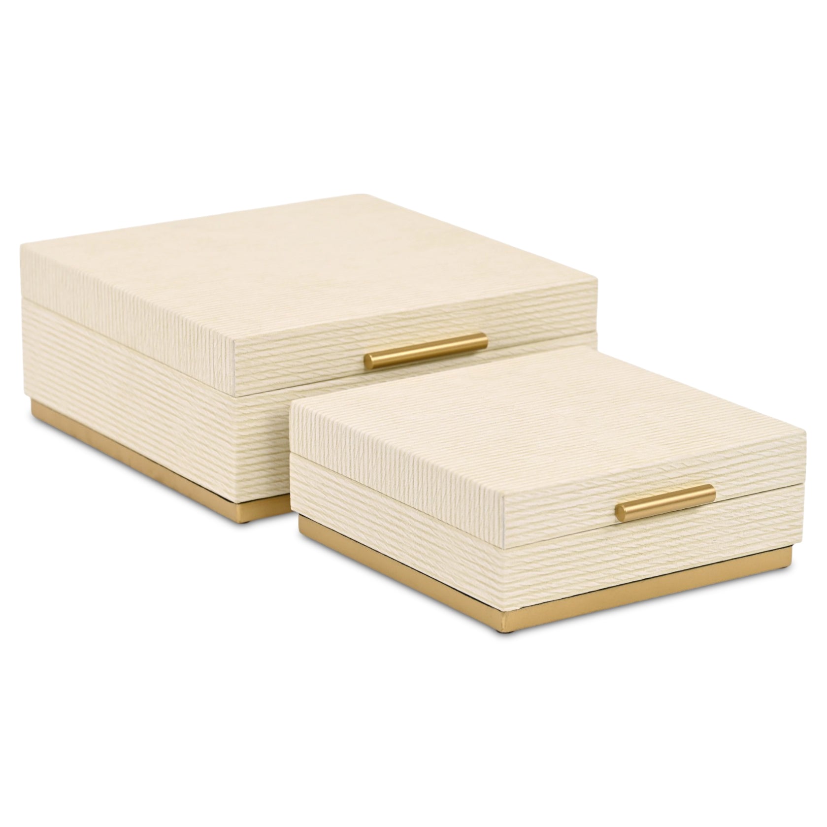 Set of Two Cream And Gold Nesting Wood Box With Lid