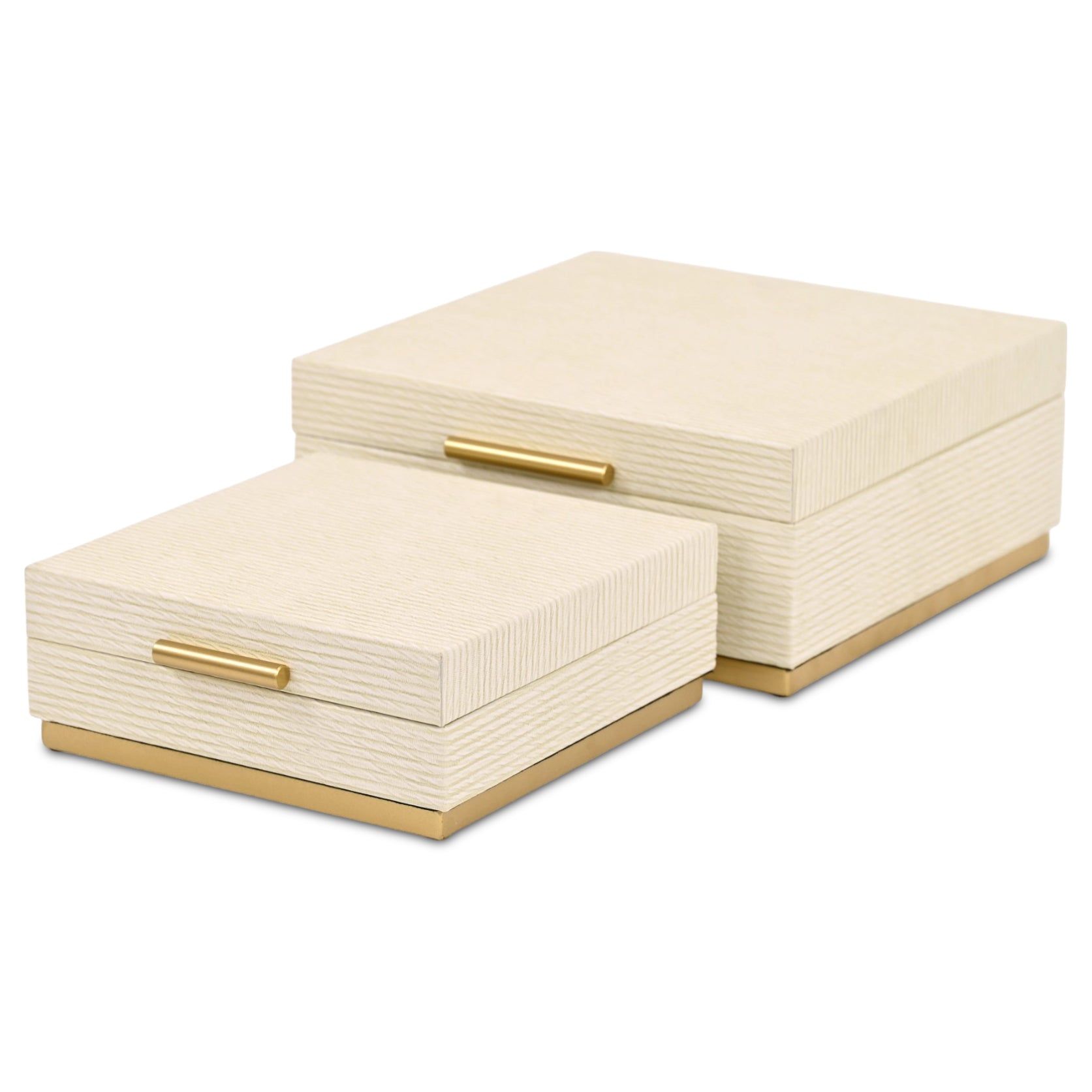 Set of Two Cream And Gold Nesting Wood Box With Lid