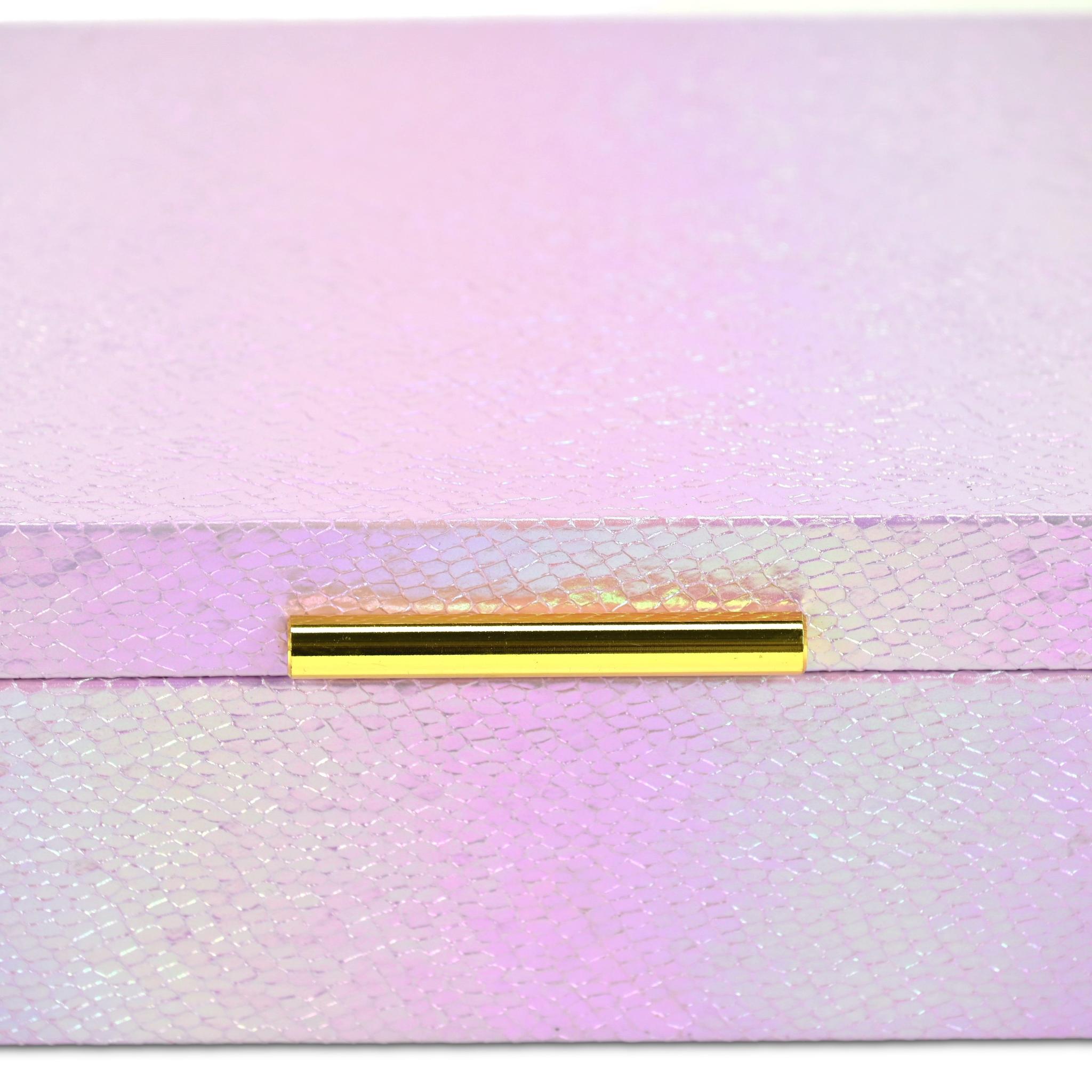 Set of Two Pink And Gold Faux Shagreen Nesting Storage Boxes With Lids