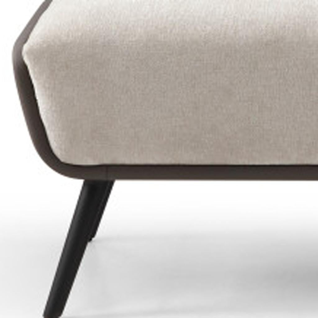 58" Beige Dark Gray and Black Tufted Faux Leather Fabric and Steel Upholstered Bench