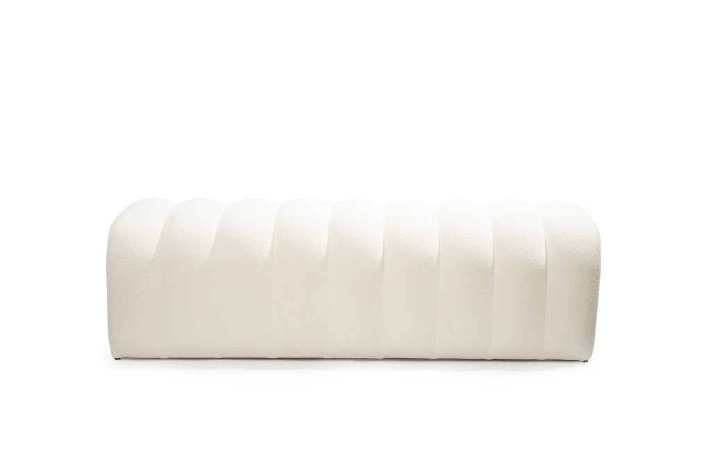59" White Tufted Boucle Upholstered Bench