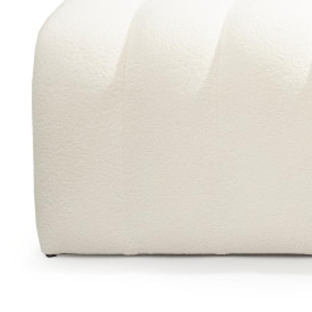 59" White Tufted Boucle Upholstered Bench