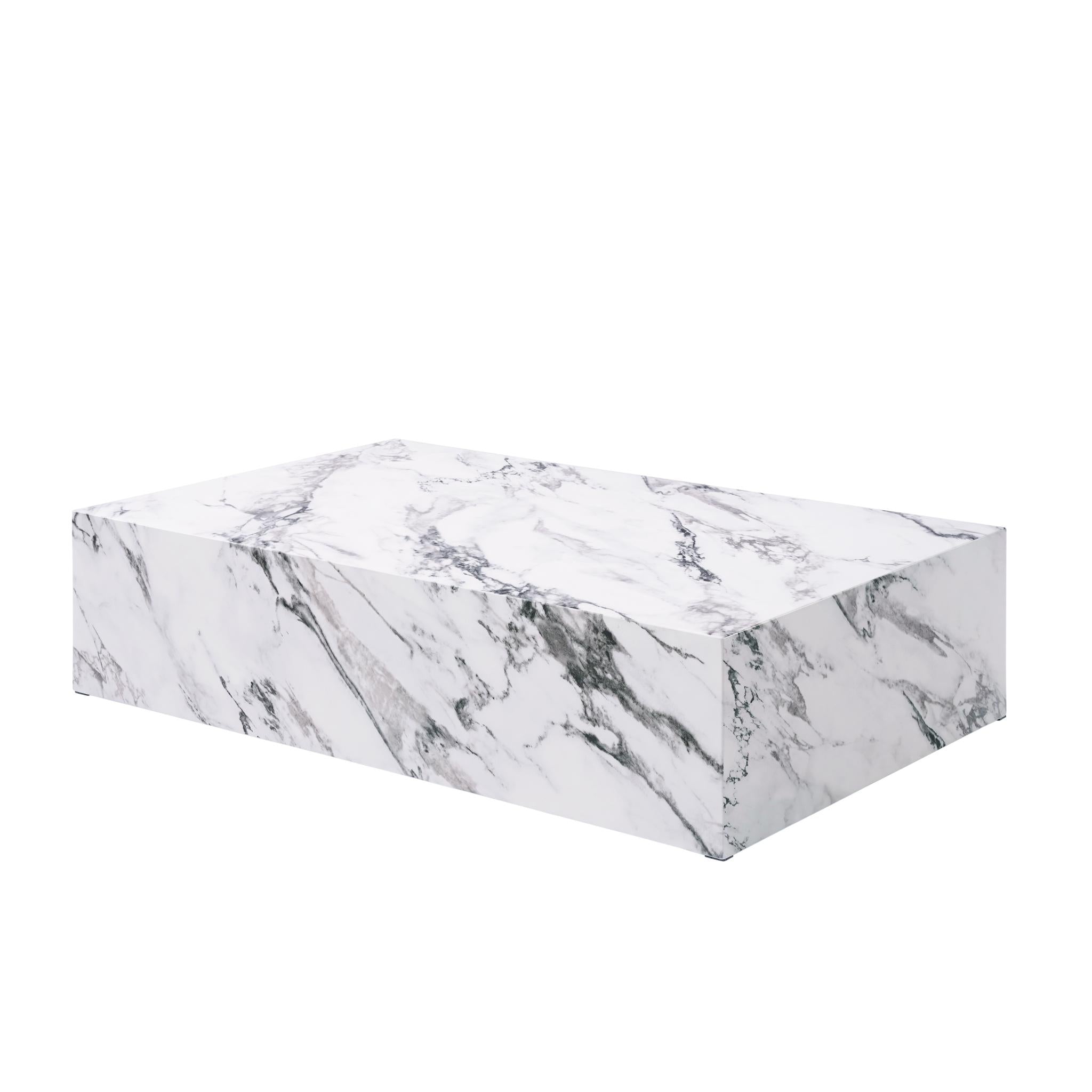 48" White Faux Marble Block Coffee Table
