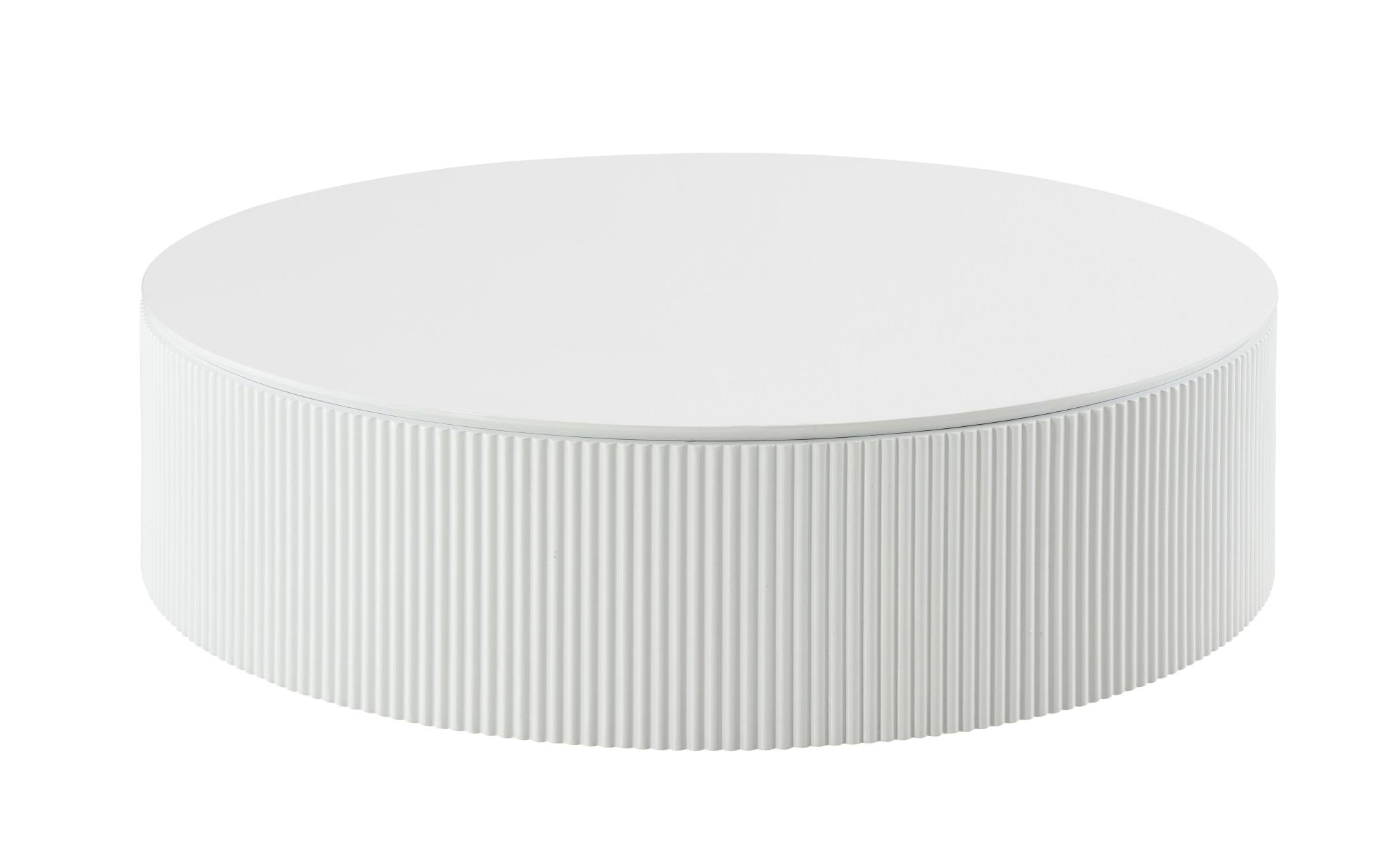 47" White Wood Round Drum Coffee Table