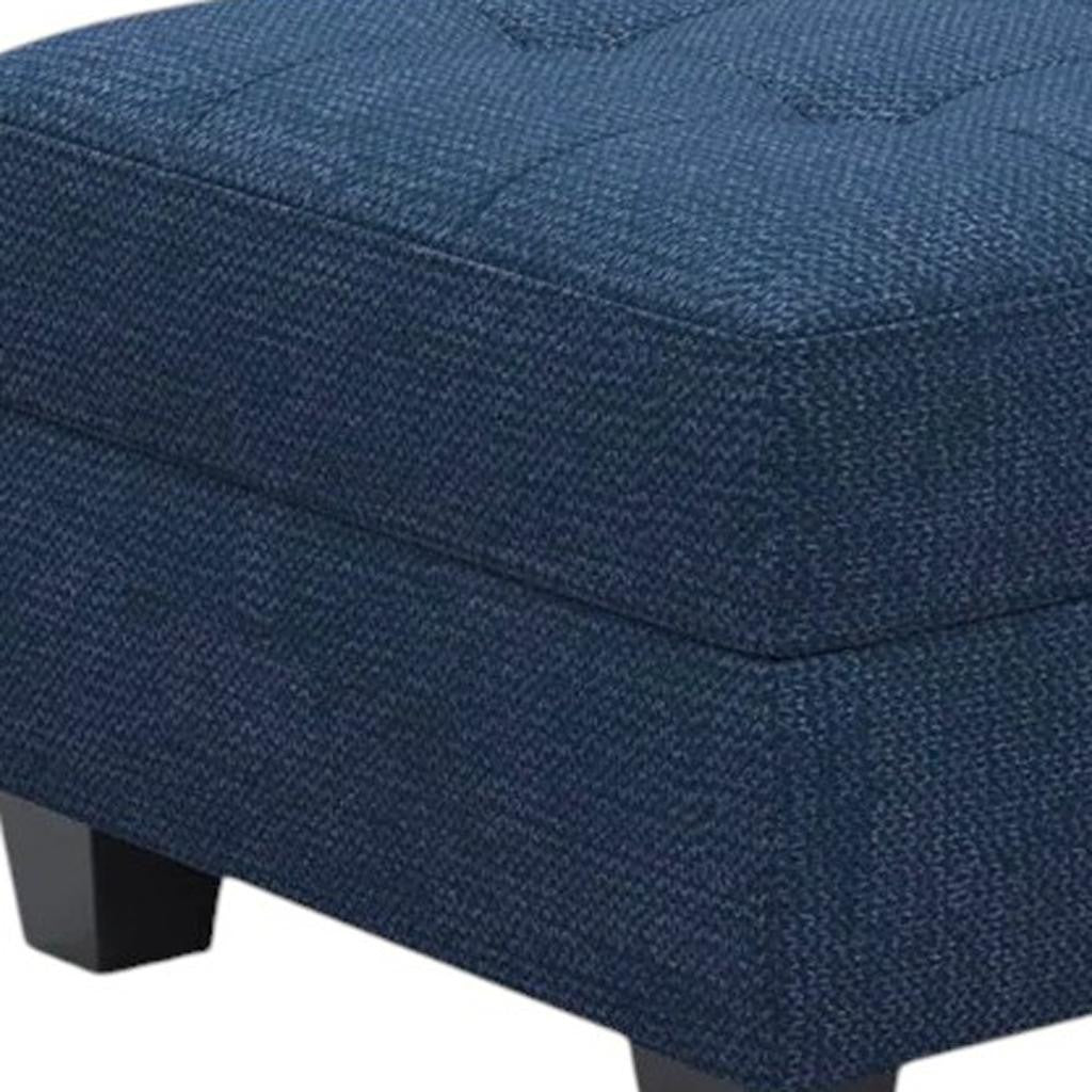 26" Blue and Black Solid Wood and Linen Tufted Storage Ottoman