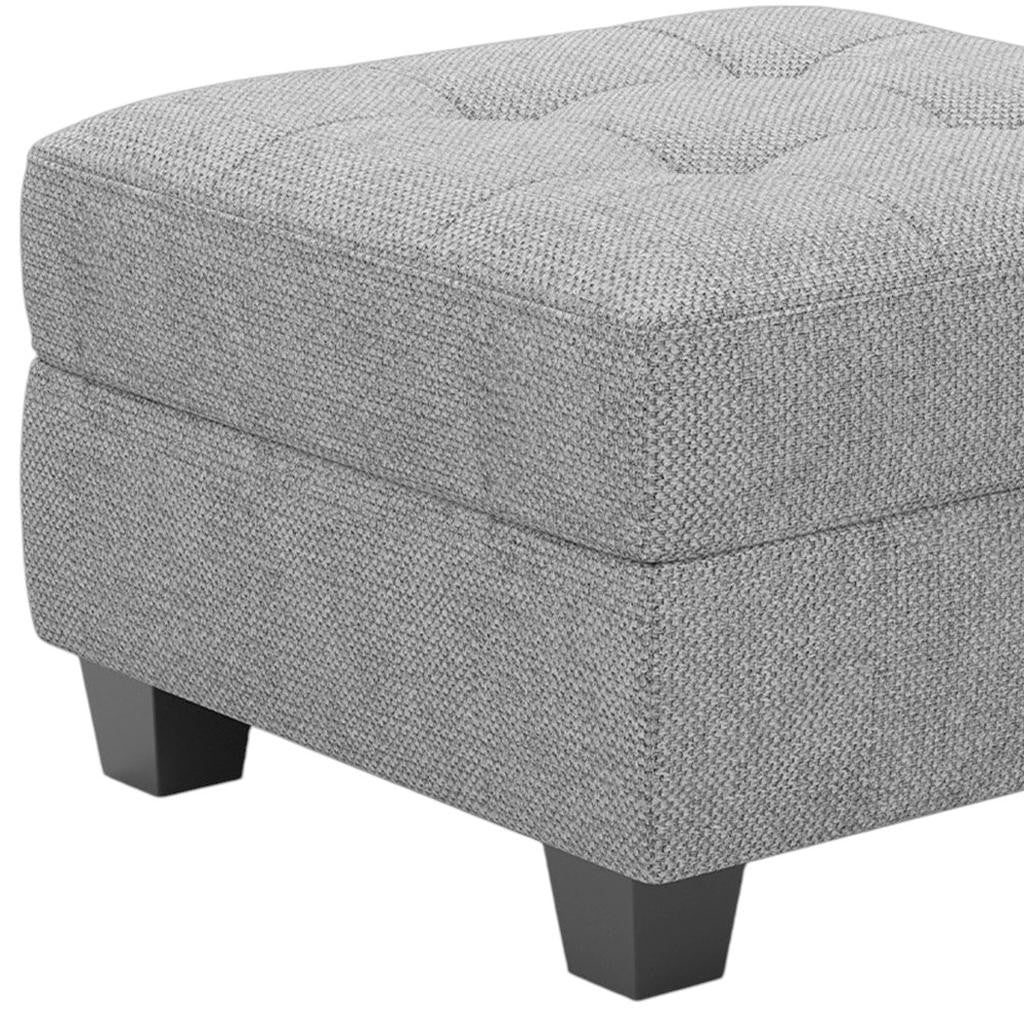 26" Light Gray and Black Linen Tufted Storage Ottoman