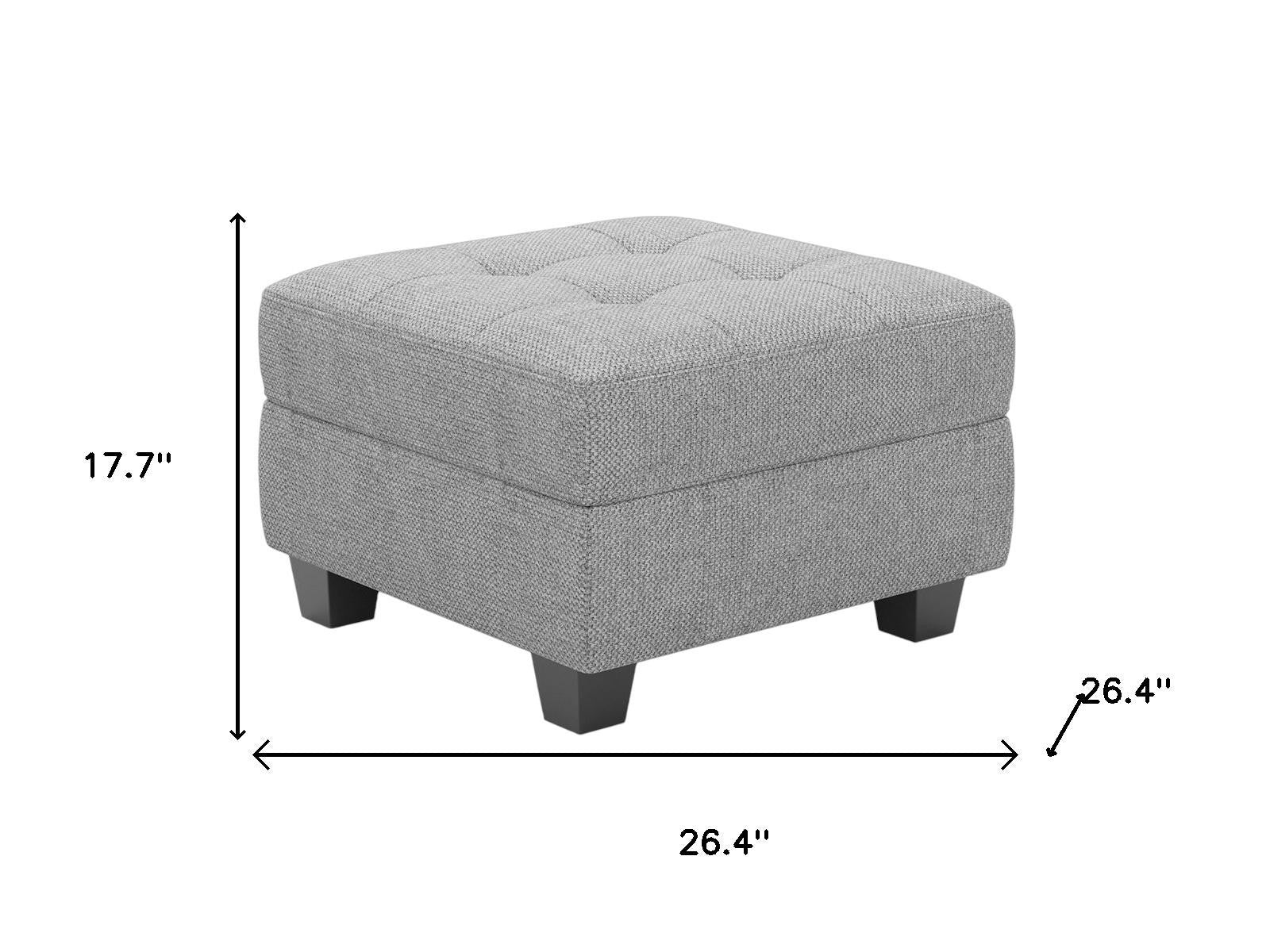 26" Light Gray and Black Linen Tufted Storage Ottoman