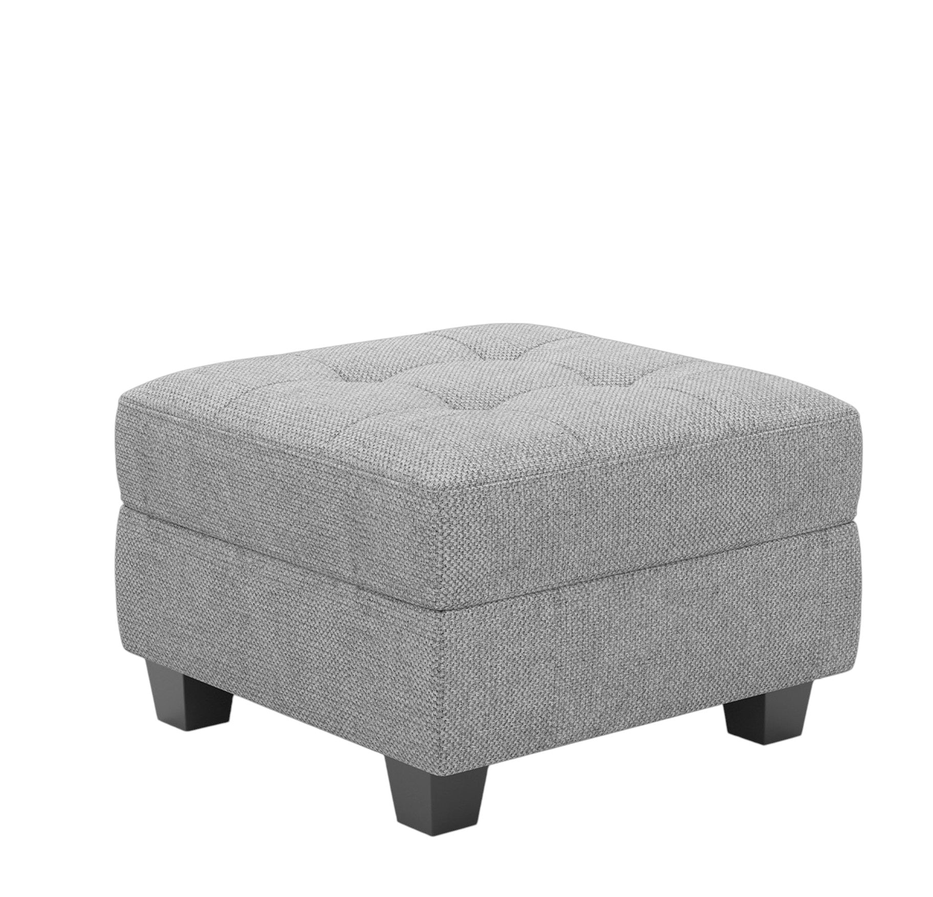 26" Light Gray and Black Linen Tufted Storage Ottoman