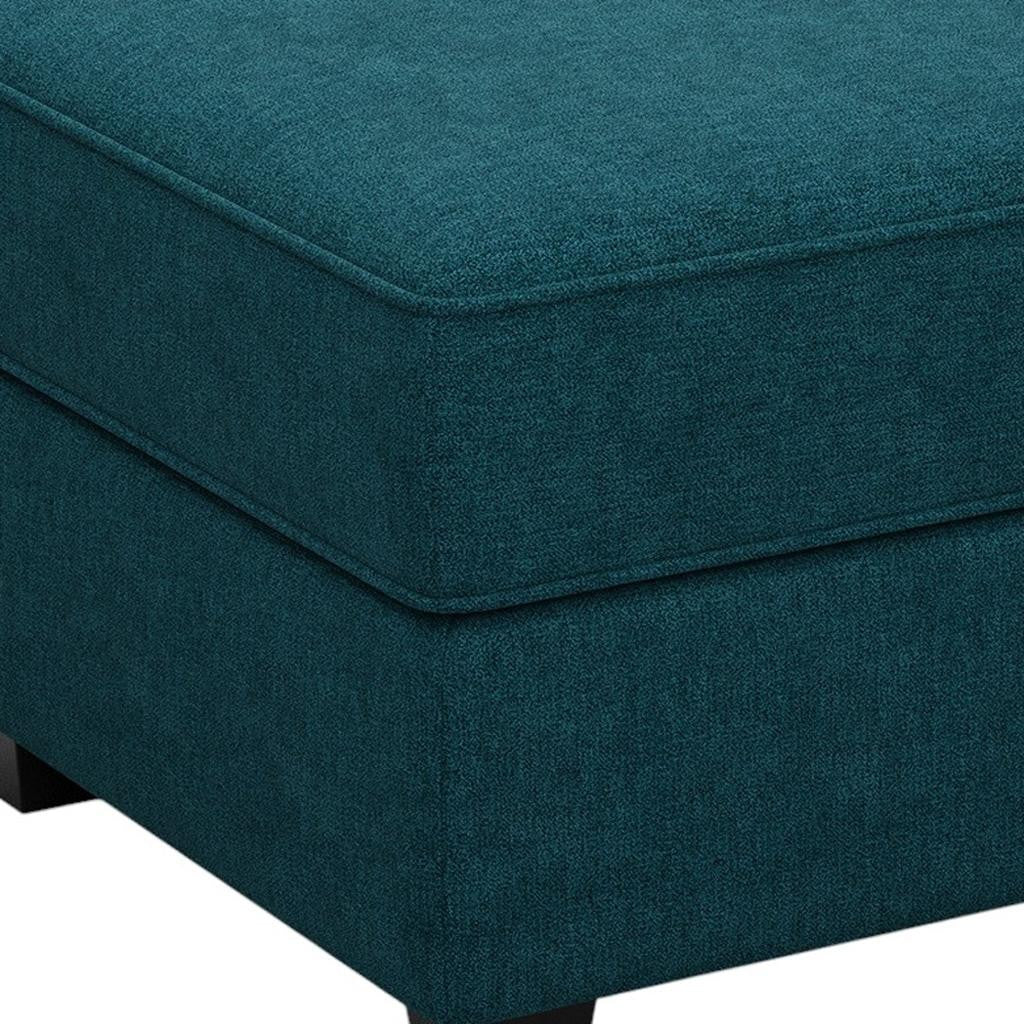 26" Teal Blue and Black Solid Wood and Microfiber Storage Ottoman
