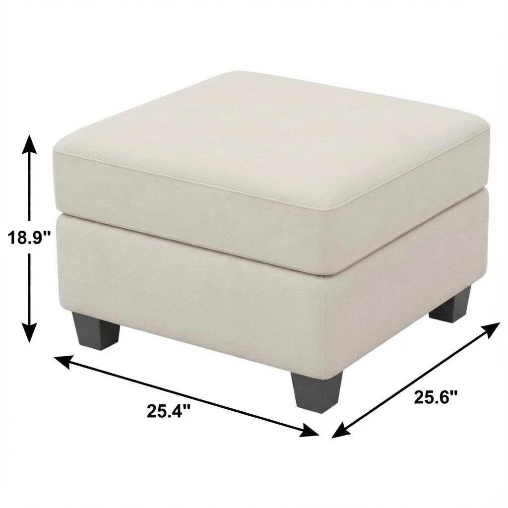25" Beige and Black Velvet Storage Ottoman