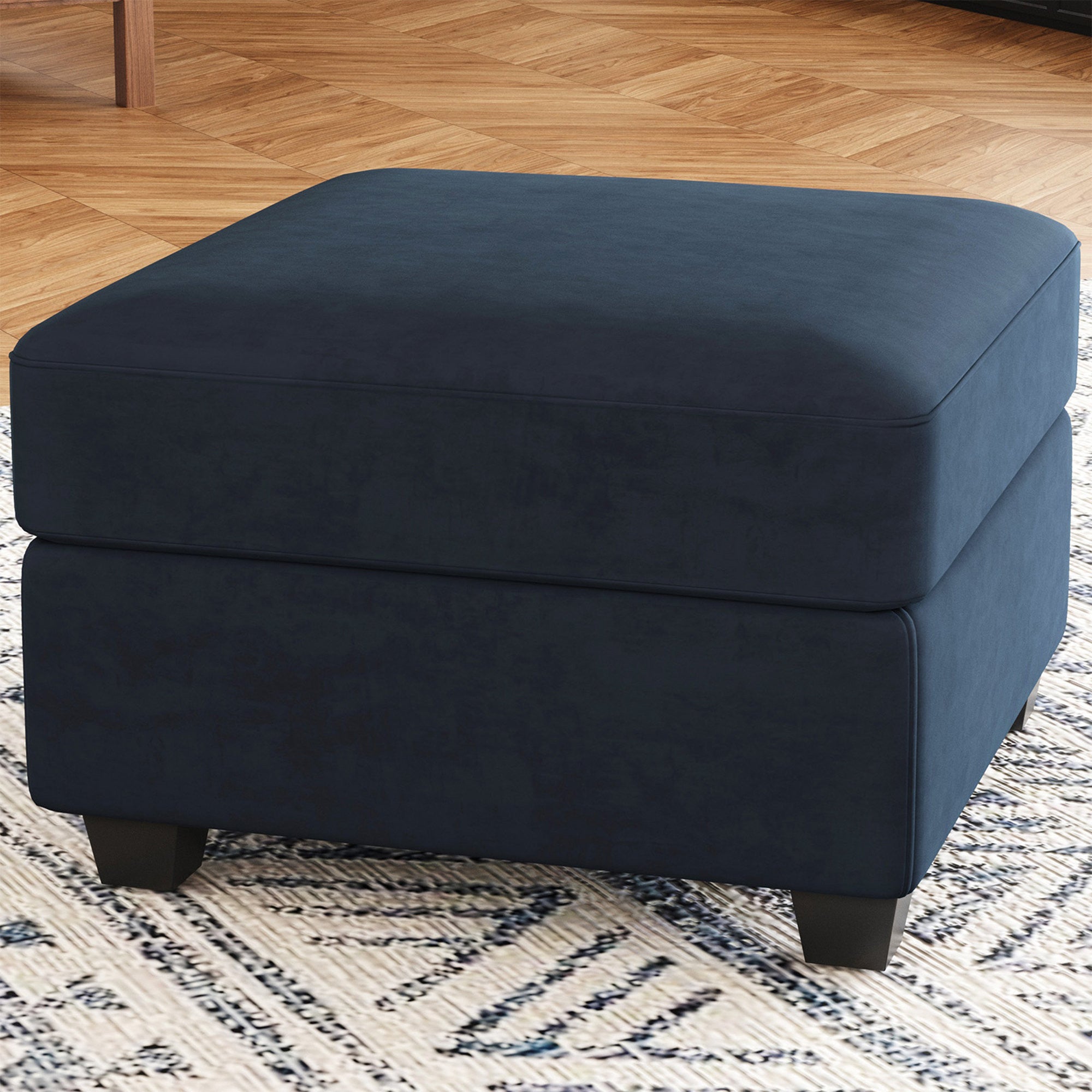 25" Blue and Black Velvet Storage Ottoman